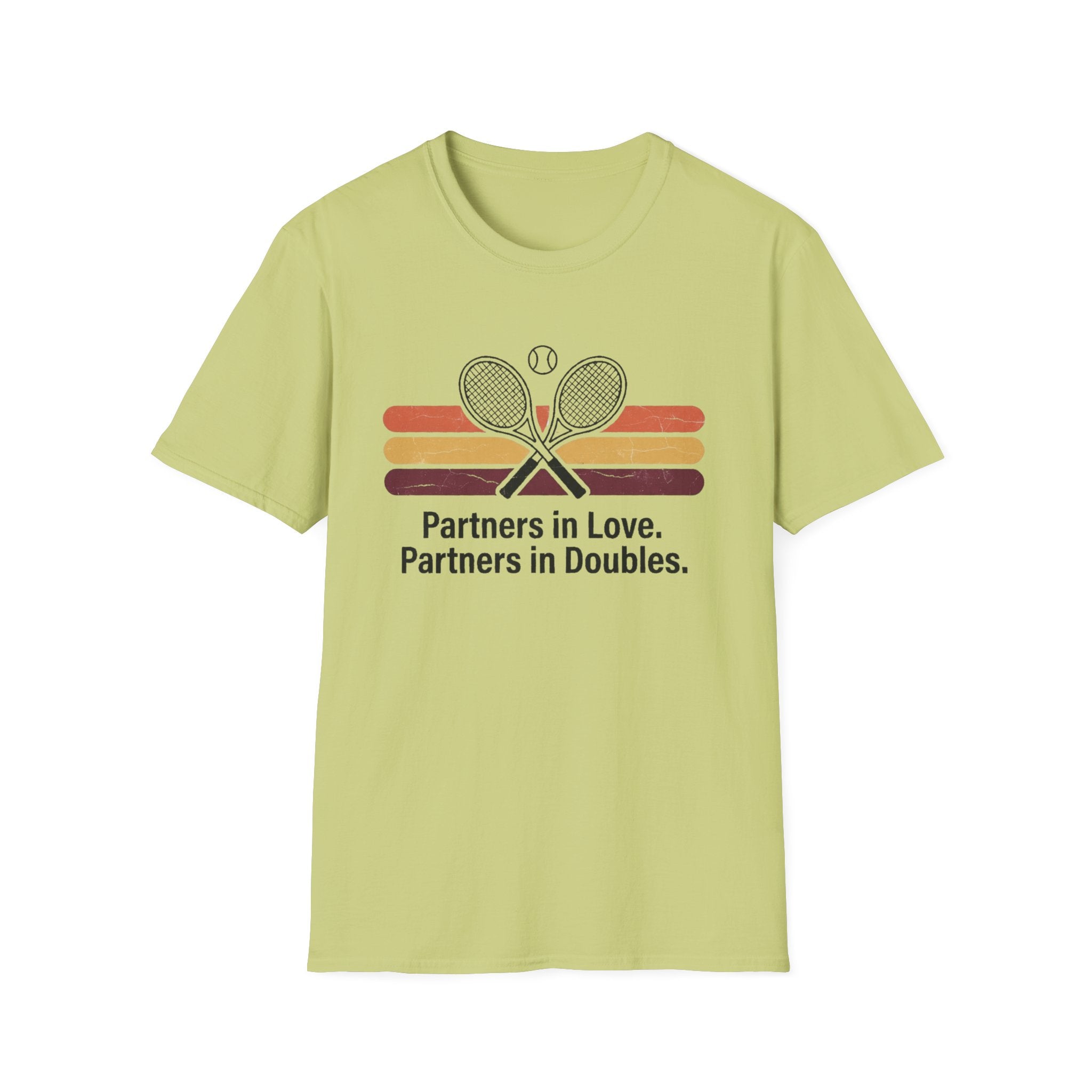 Partners in Love Tennis T-shirt — Retro Crossed Rackets Graphic