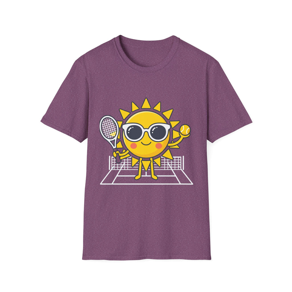 Sun Tennis Emoji T-Shirt — Cute Sunglasses Sun Playing Tennis Graphic Tee
