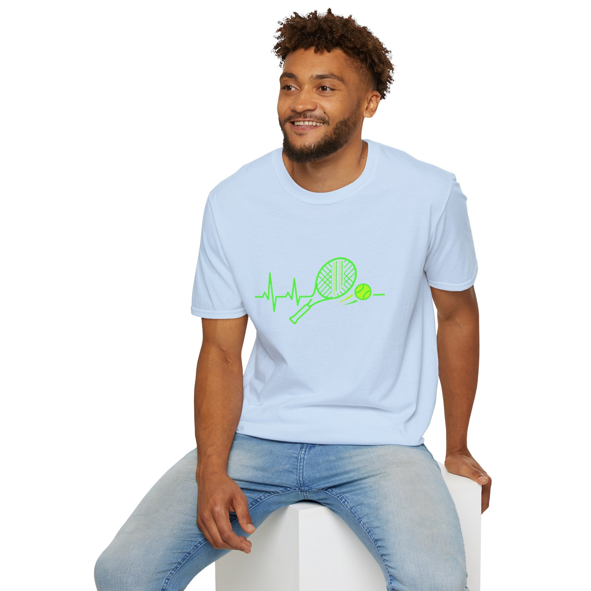 Tennis Racket Heartbeat T-Shirt — Neon Green Tennis Lover Tee