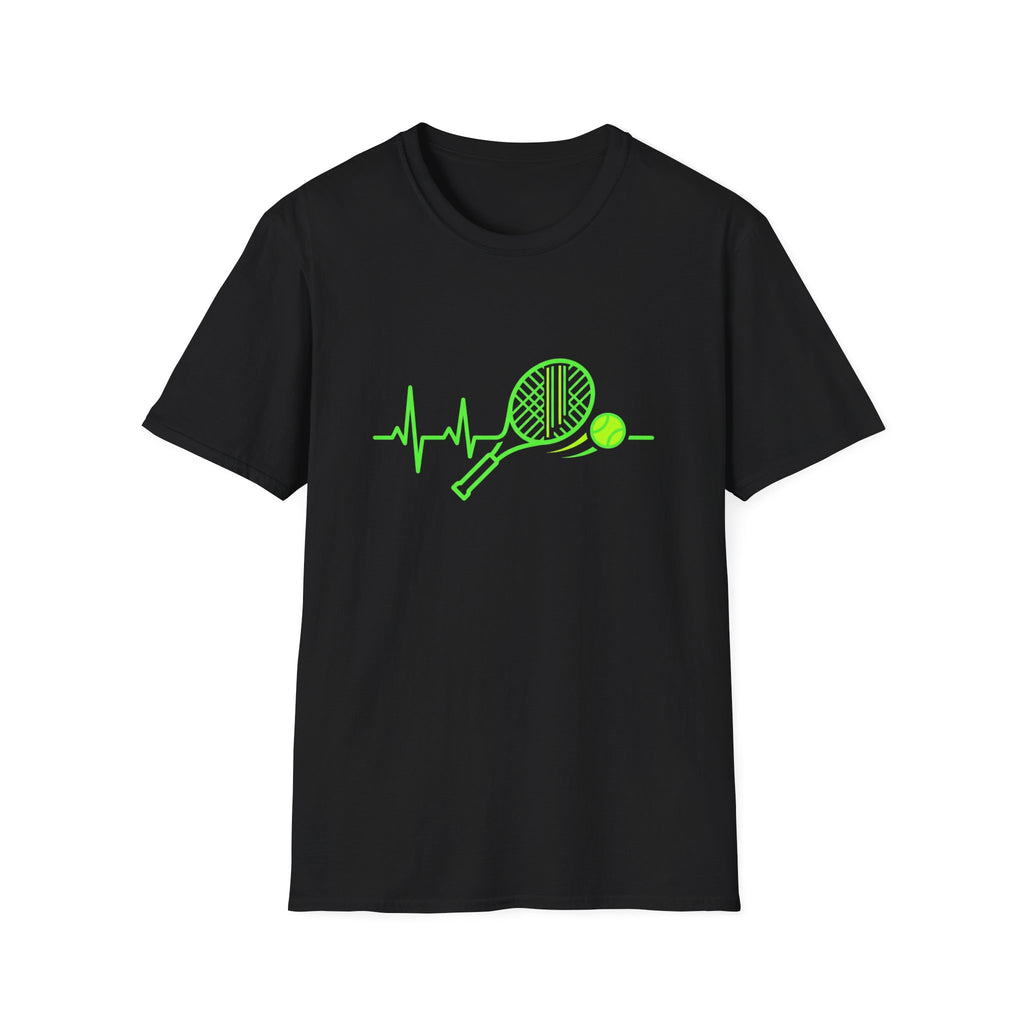 Tennis Racket Heartbeat T-Shirt — Neon Green Tennis Lover Tee