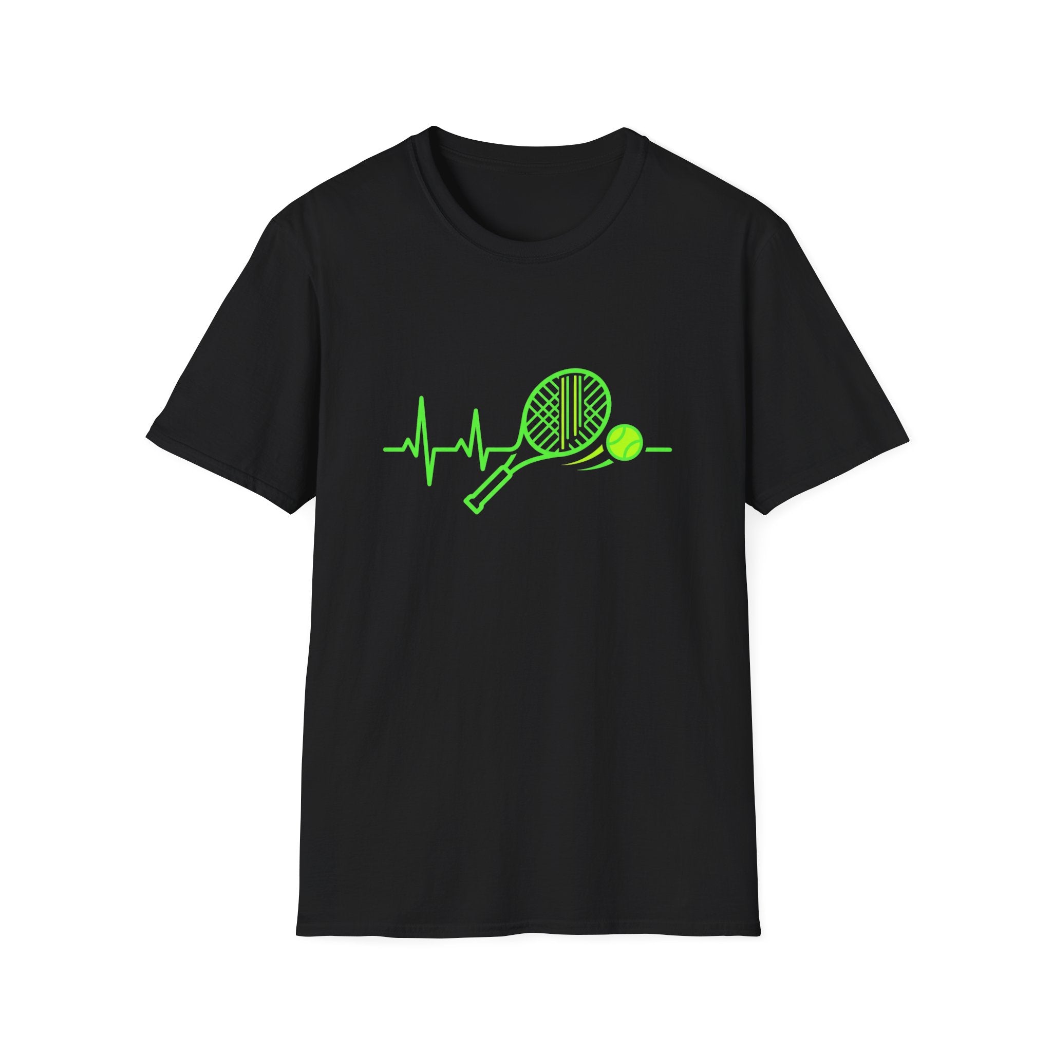 Tennis Racket Heartbeat T-Shirt — Neon Green Tennis Lover Tee