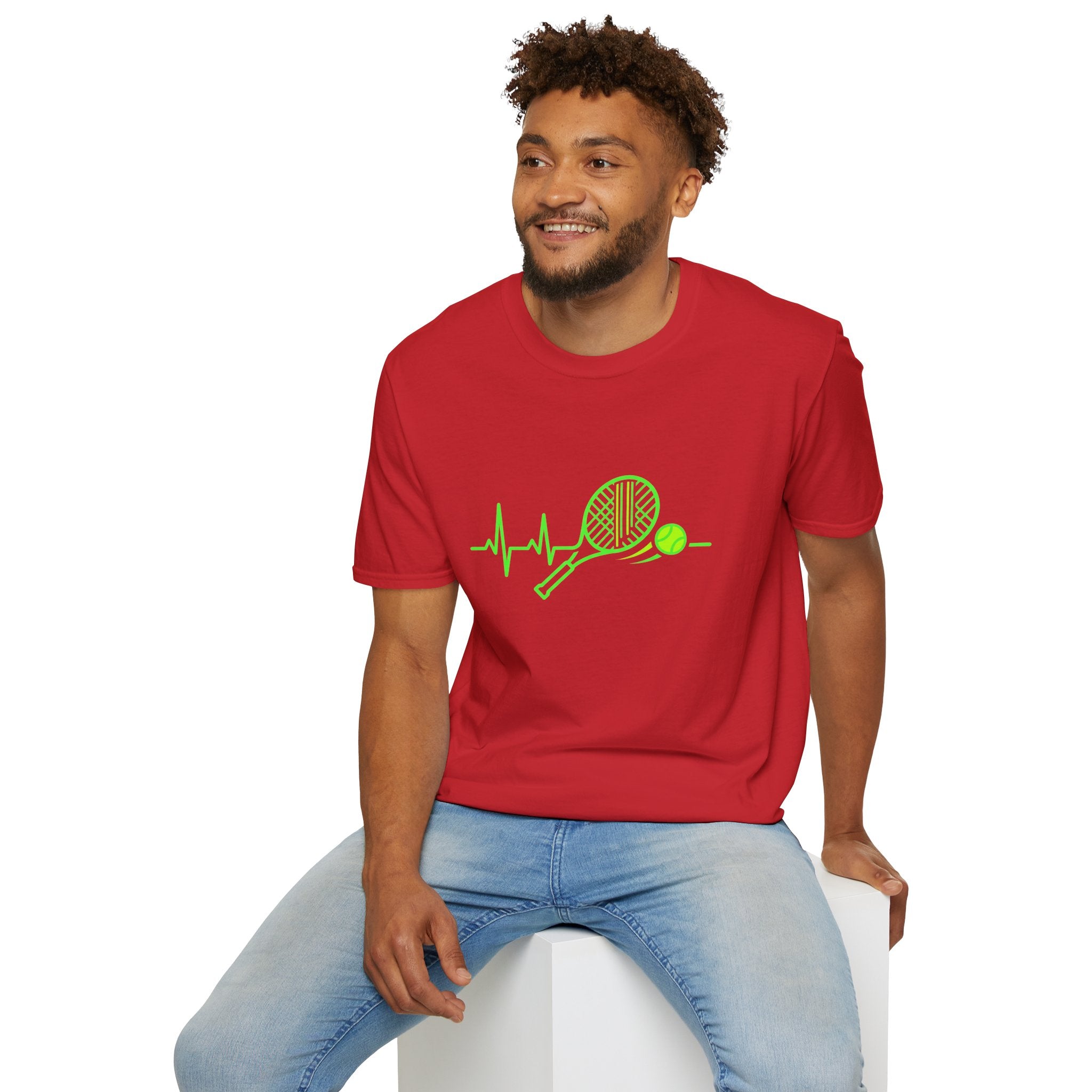 Tennis Racket Heartbeat T-Shirt — Neon Green Tennis Lover Tee