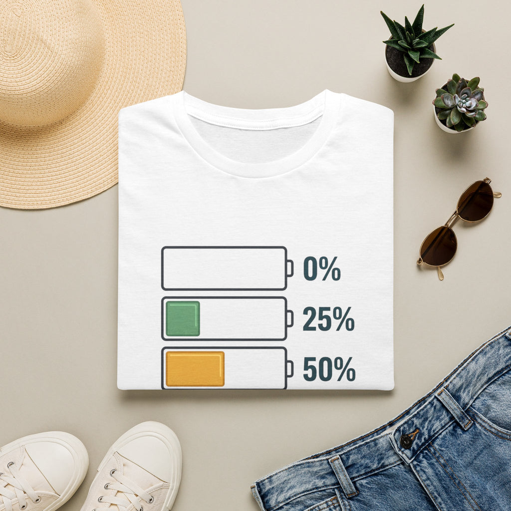 T-Shirt — Tennis Energy Levels Graphic Tee (0%–100% Battery Bars)