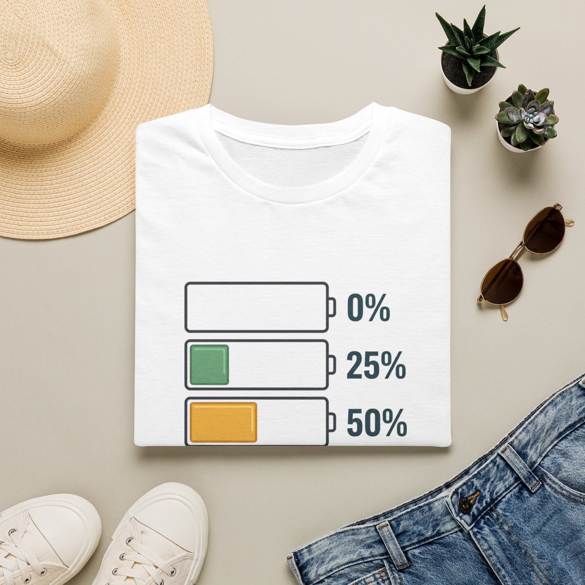 T-Shirt — Tennis Energy Levels Graphic Tee (0%–100% Battery Bars)