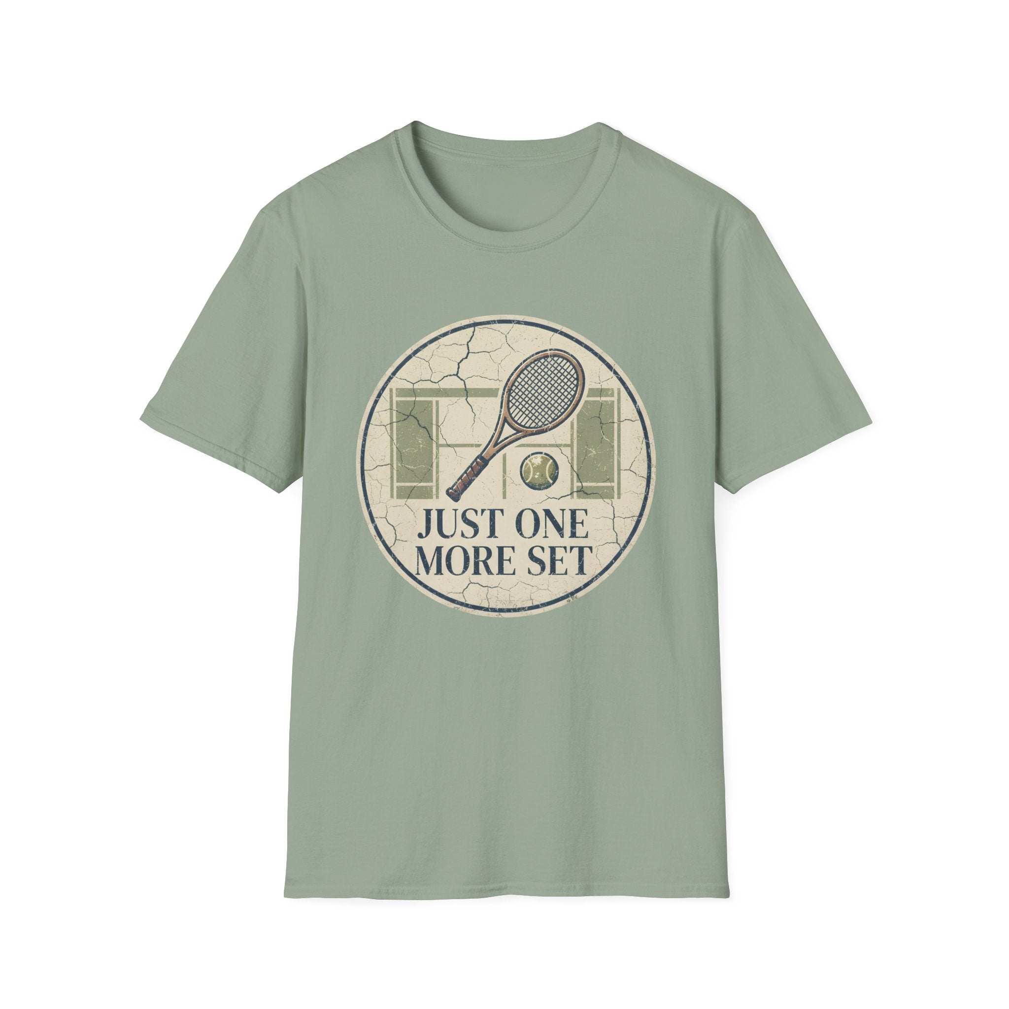Tennis T‑Shirt — 'Just One More Set' Vintage Court Graphic