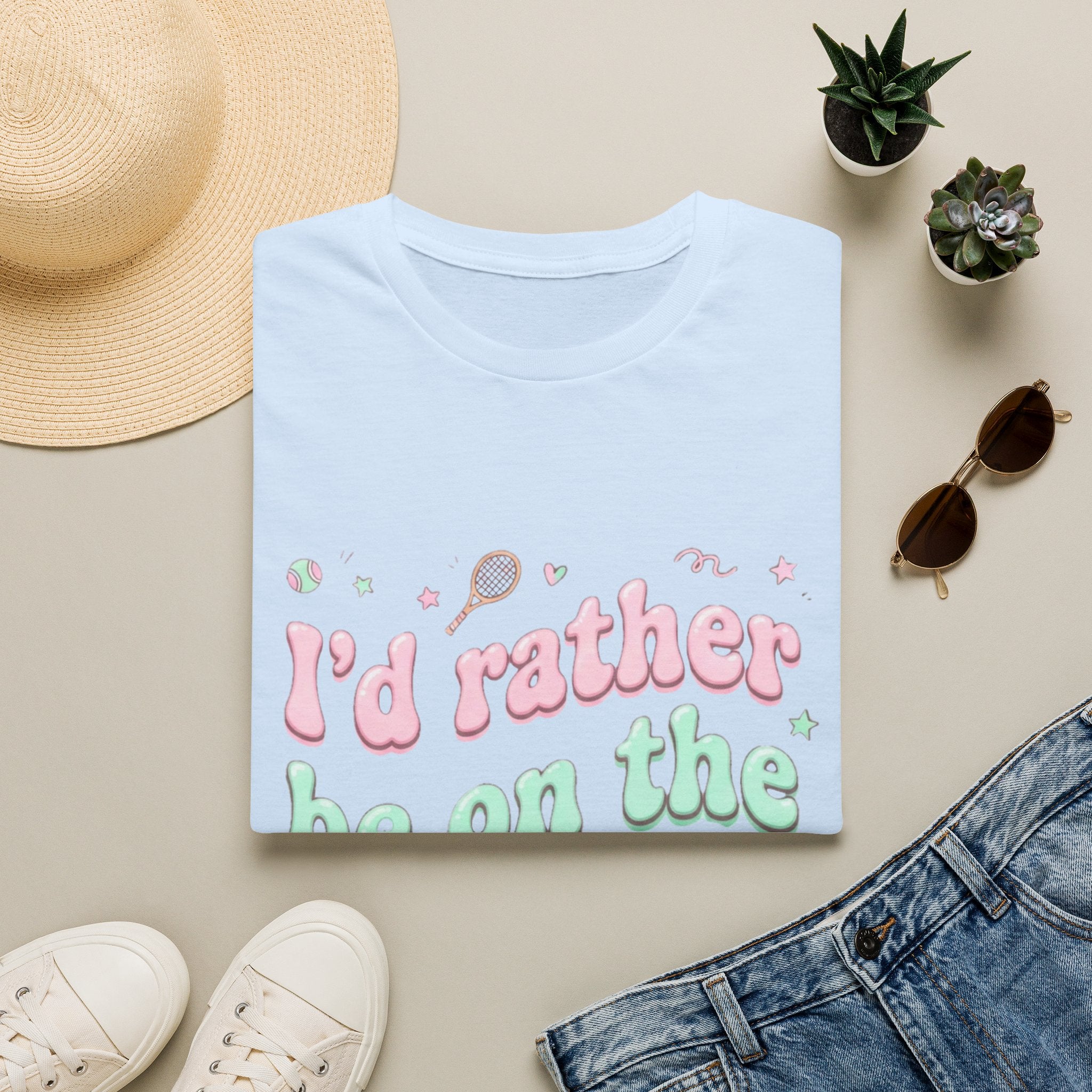 T-Shirt — "I'd Rather Be on the Court" Tennis Graphic Tee