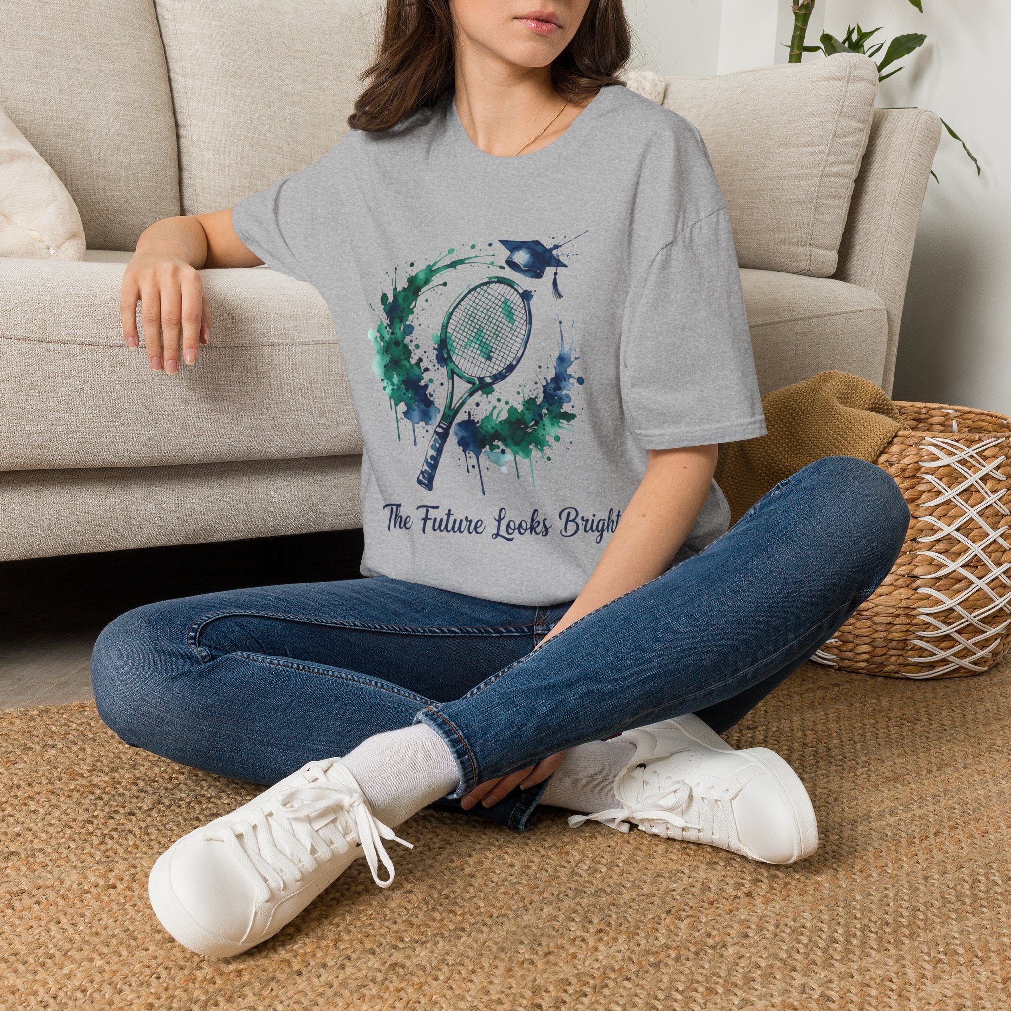 Tennis Watercolor Tee — “The Future Looks Bright” Graduation & Athlete Shirt