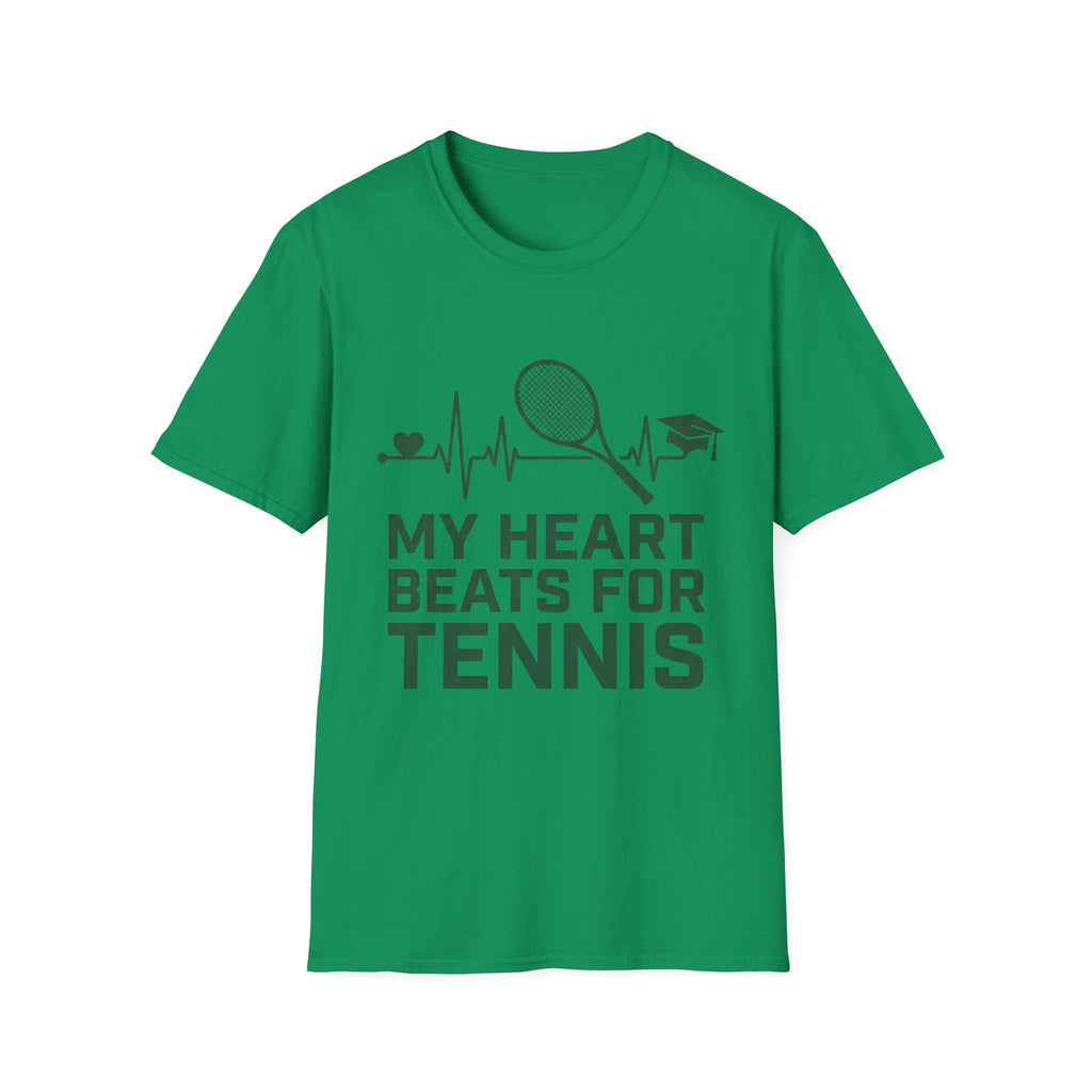 My Heart Beats for Tennis T-Shirt — Heartbeat Racket Design with Graduation Cap