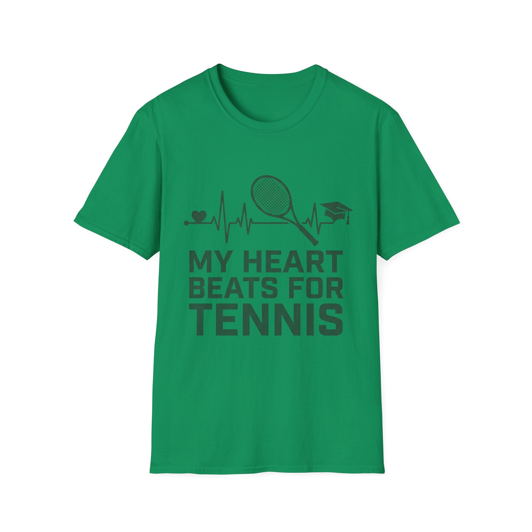 My Heart Beats for Tennis T-Shirt — Heartbeat Racket Design with Graduation Cap