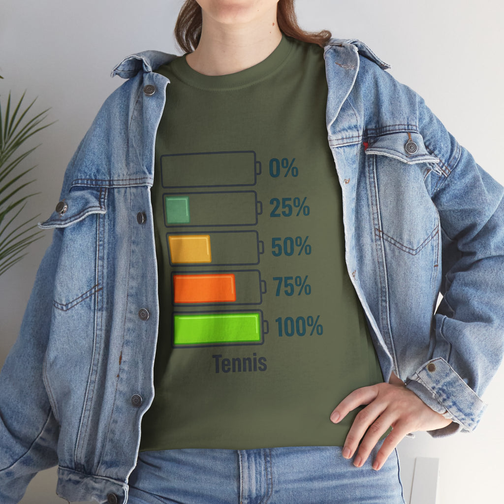 T-Shirt — Tennis Battery Level Graphic Tee (0%-100%)