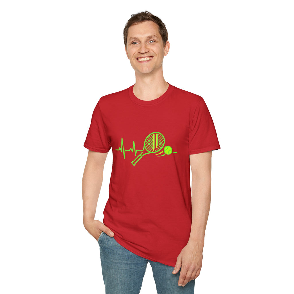 Tennis Racket Heartbeat T-Shirt — Neon Green Tennis Lover Tee