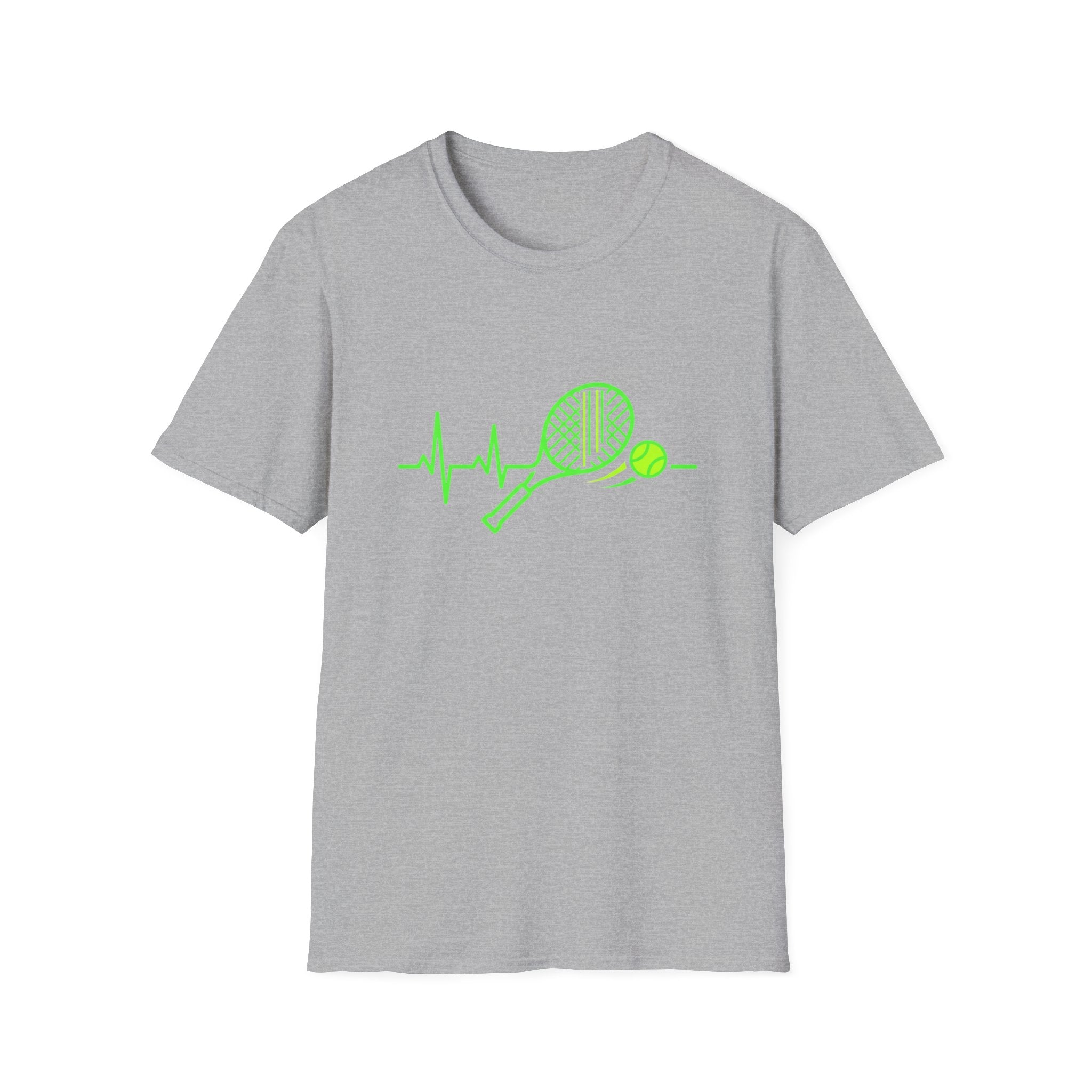 Tennis Racket Heartbeat T-Shirt — Neon Green Tennis Lover Tee
