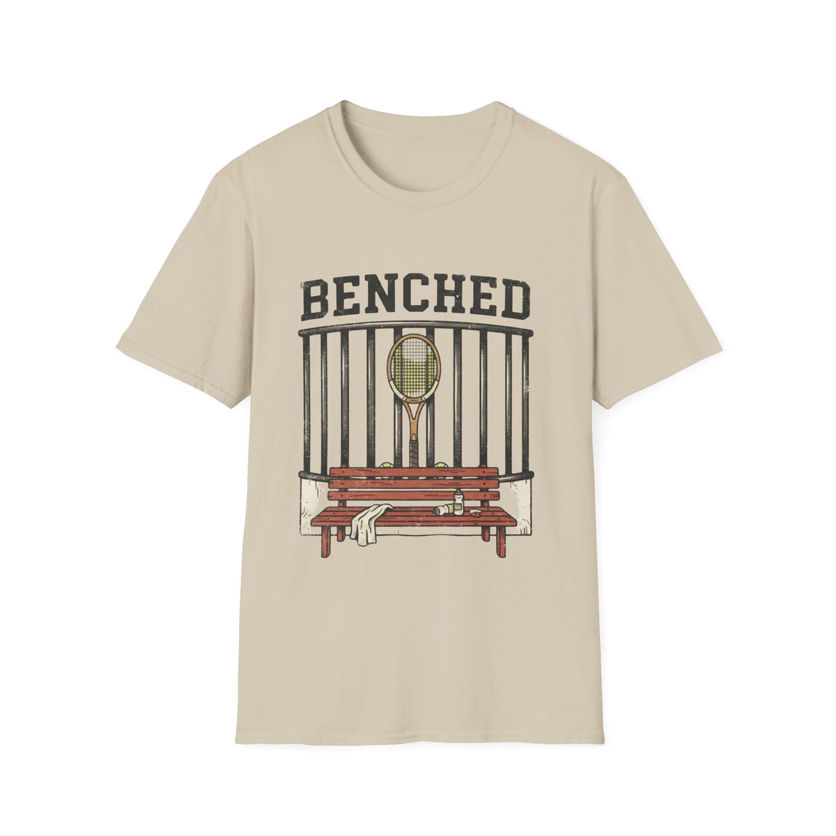 Benched Tennis T-Shirt — 'Benched' Graphic Tennis Racket & Bench Tee
