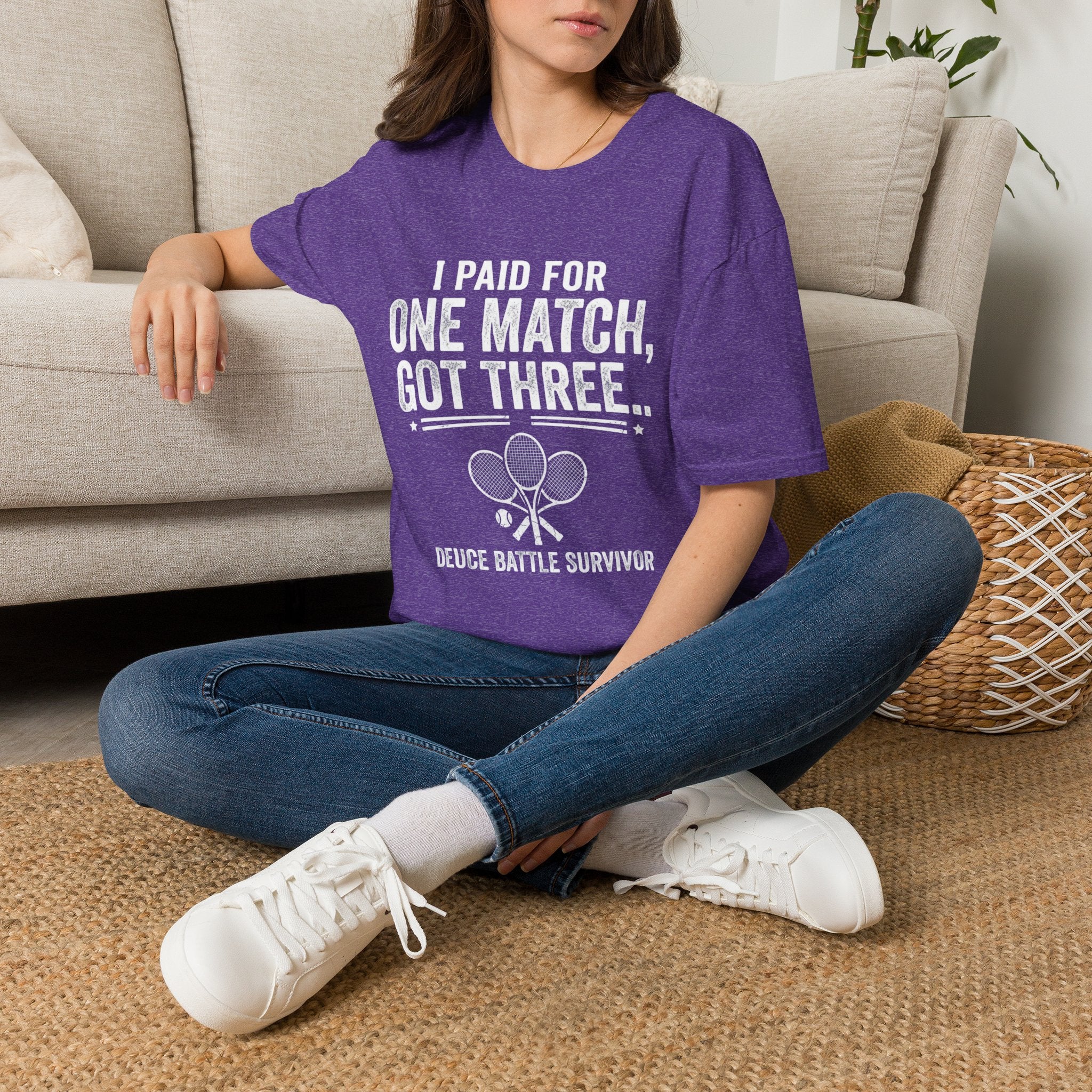 I Paid for One Match Got Three T-Shirt — Deuce Battle Survivor Tennis Humor Tee