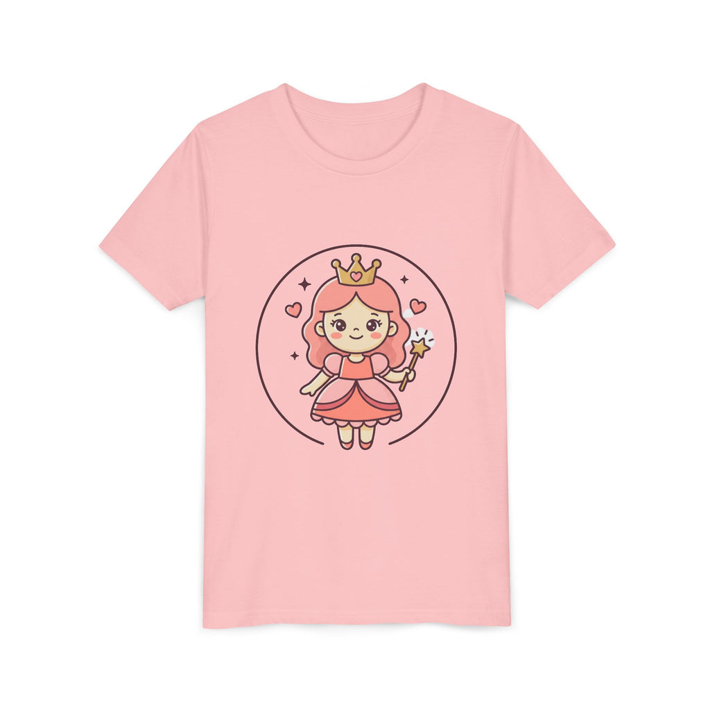 Princess Fairy Kids T-Shirt - Cute Pink Crowned Princess Graphic Youth Tee