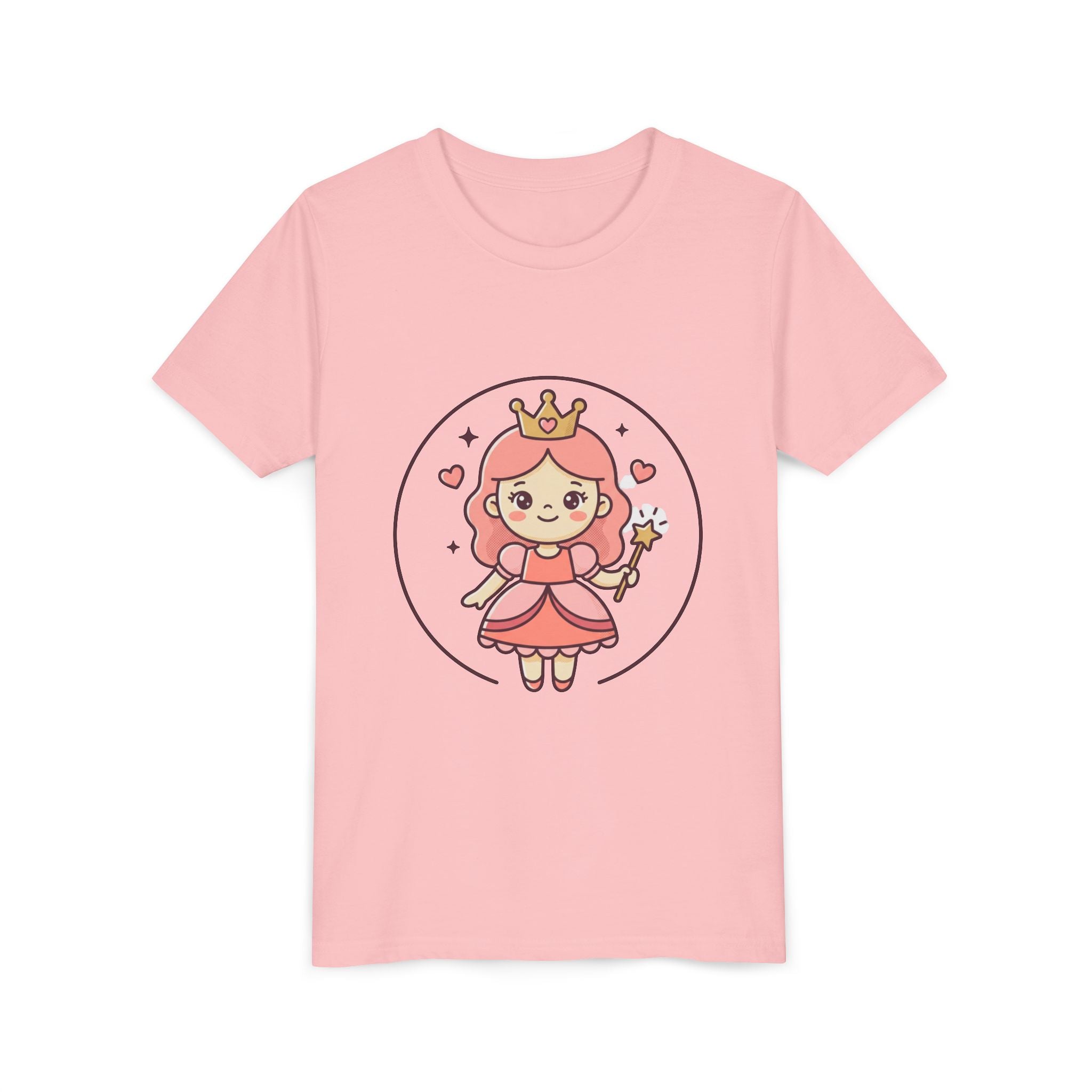 Princess Fairy Kids T-Shirt - Cute Pink Crowned Princess Graphic Youth Tee