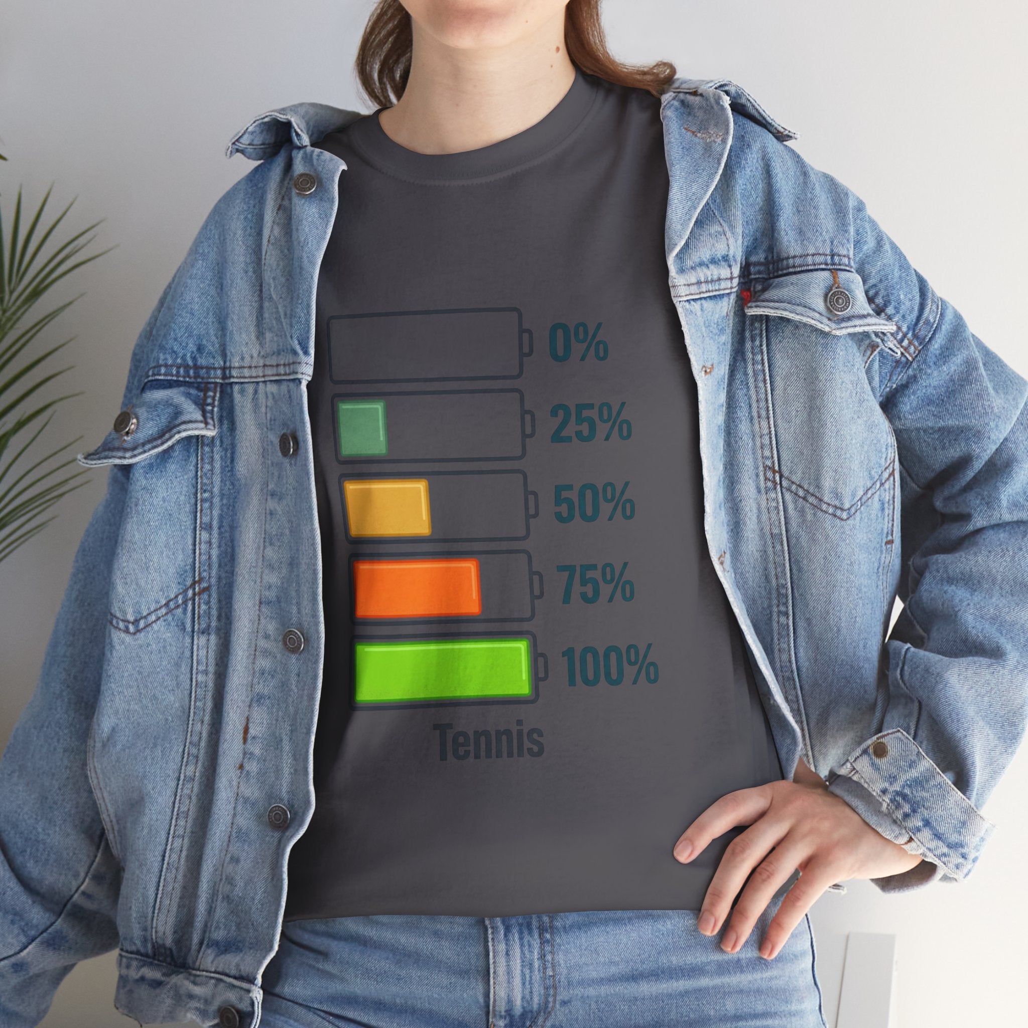 T-Shirt — Tennis Battery Level Graphic Tee (0%-100%)