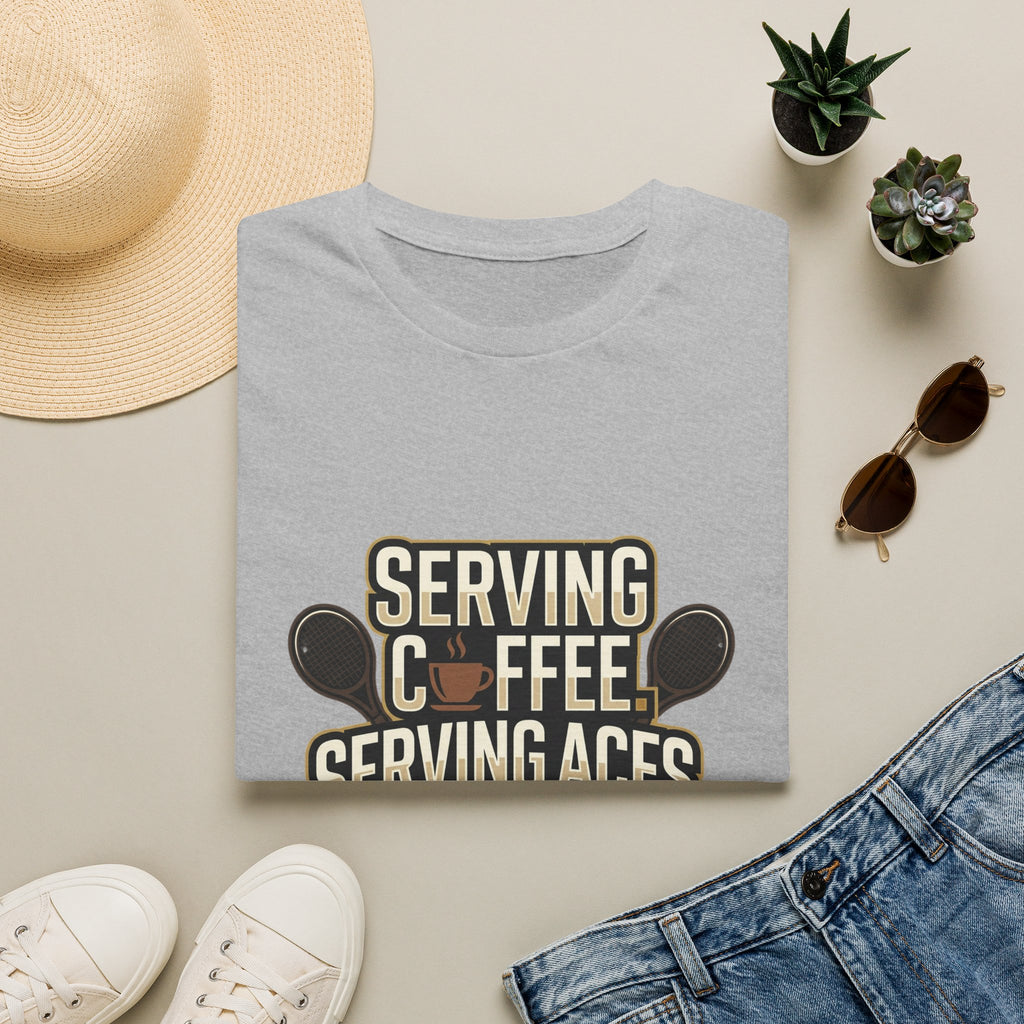 Serving Coffee, Serving Aces Tee — Tennis & Coffee Lover Graphic Shirt