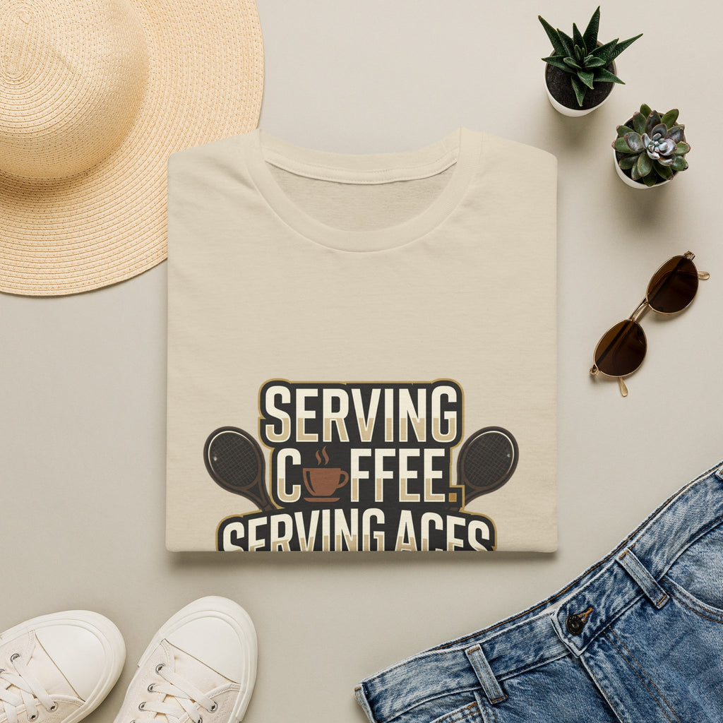 Serving Coffee, Serving Aces Tee — Tennis & Coffee Lover Graphic Shirt
