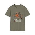 Trick Treat Tennis T-Shirt — Halloween Pumpkin Tennis Racquet Tee