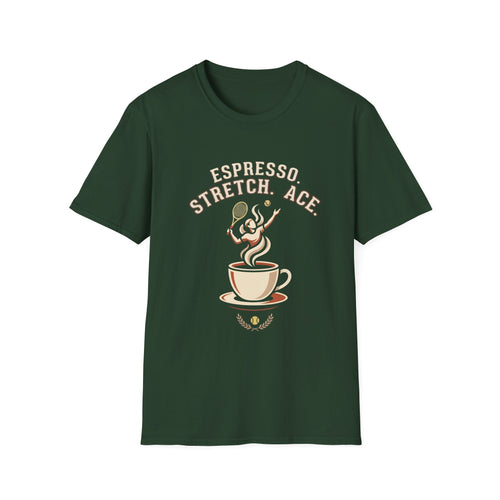 Espresso Stretch Ace T-Shirt — Coffee & Tennis Vintage Graphic Tee