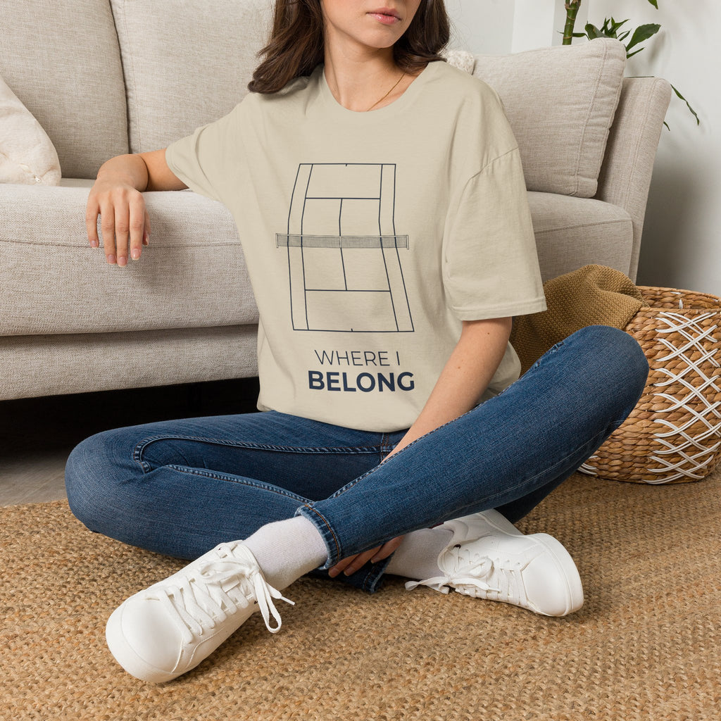T-Shirt — 'Where I Belong' Minimalist Tennis Court Graphic