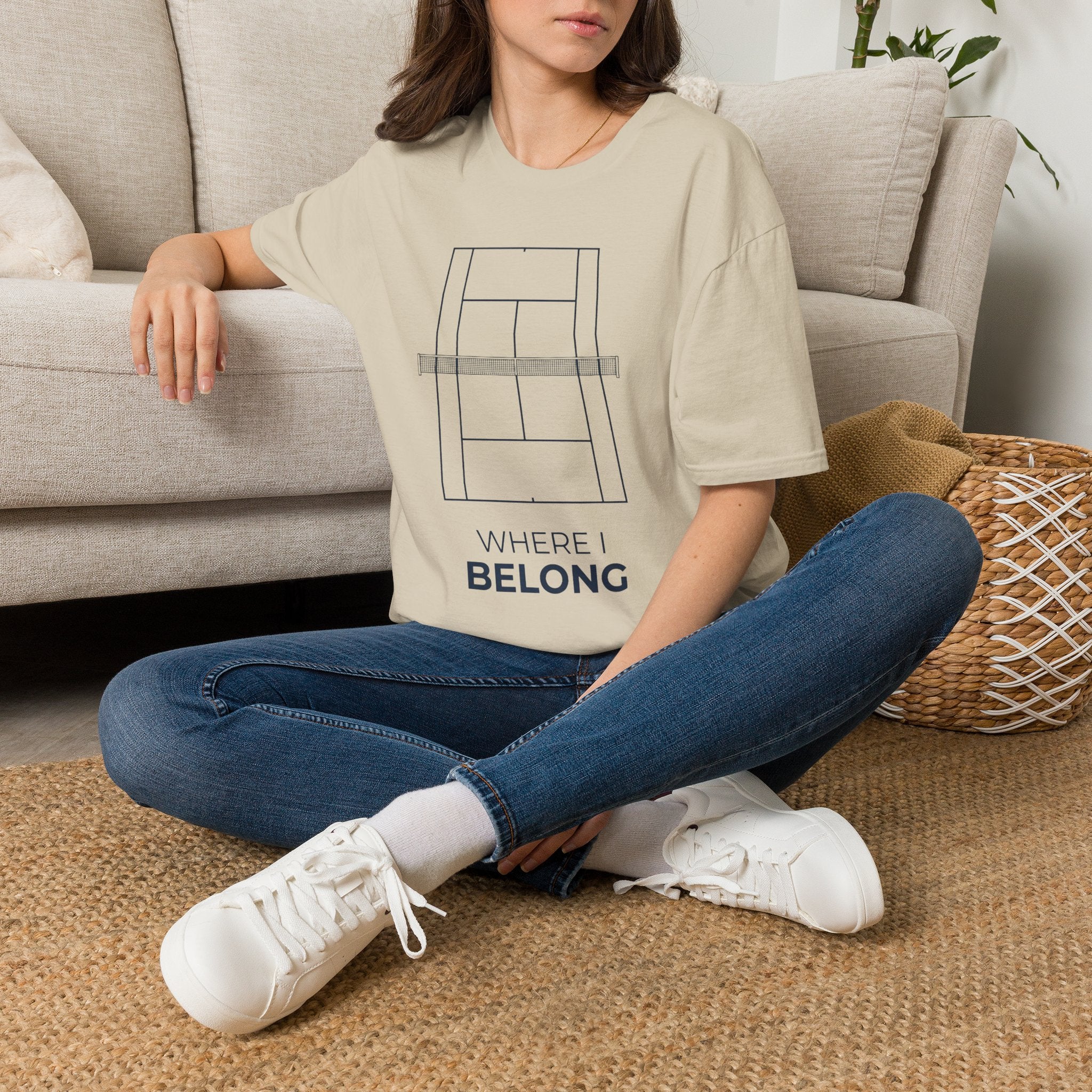 T-Shirt — 'Where I Belong' Minimalist Tennis Court Graphic
