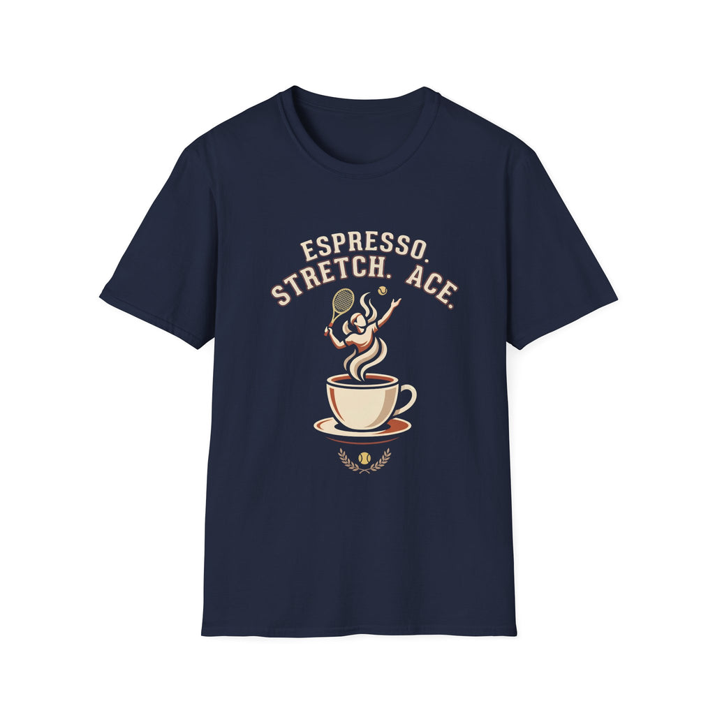 Espresso Stretch Ace T-Shirt — Coffee & Tennis Vintage Graphic Tee