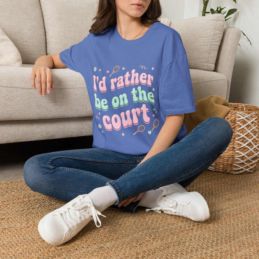 T-Shirt — "I'd Rather Be on the Court" Tennis Graphic Tee