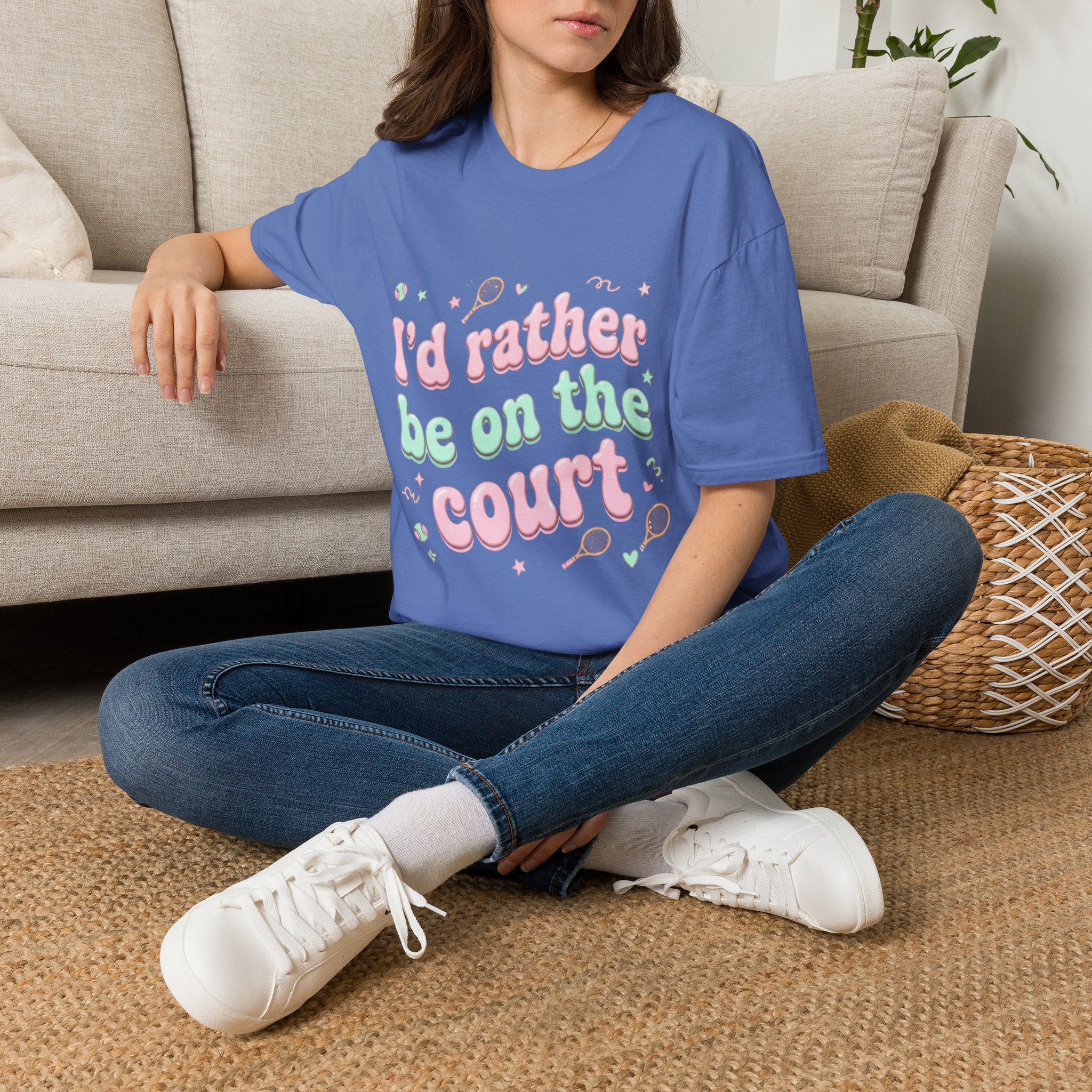 T-Shirt — "I'd Rather Be on the Court" Tennis Graphic Tee