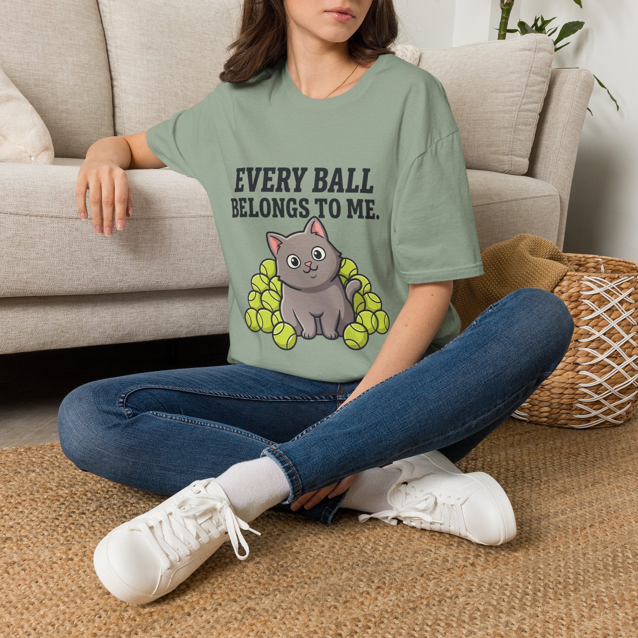 Every Ball Belongs to Me Cat T-Shirt — Cute Tennis Ball Cat Tee for Pet Lovers