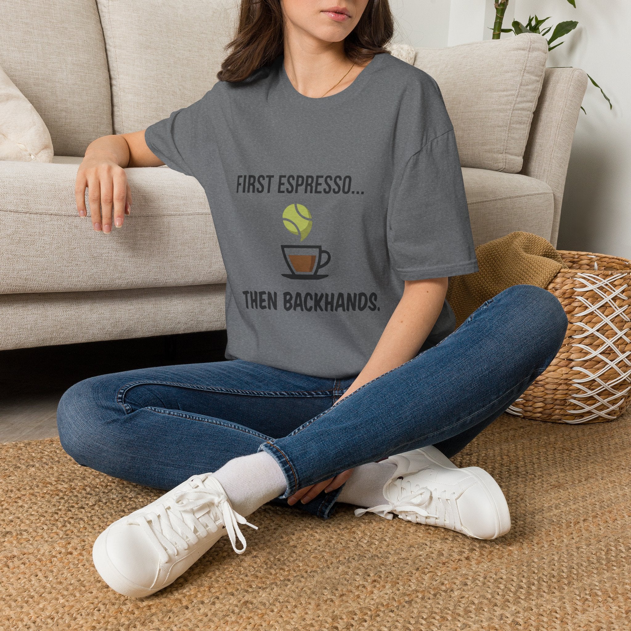 Tennis Coffee Tee — "First Espresso... Then Backhands"