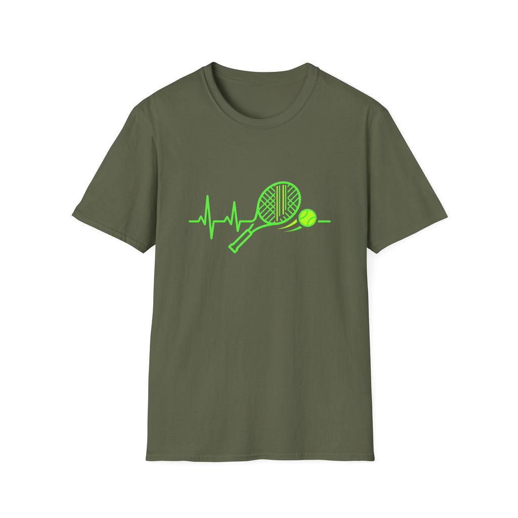 Tennis Racket Heartbeat T-Shirt — Neon Green Tennis Lover Tee