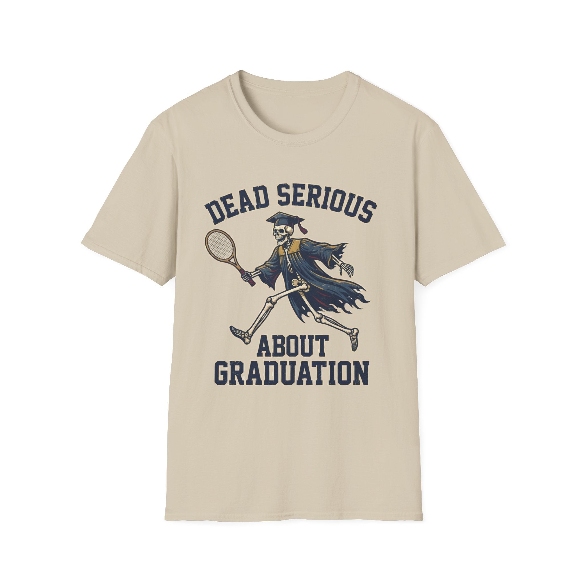 Graduation T-Shirt — "Dead Serious" Funny Skeleton Grad Tee
