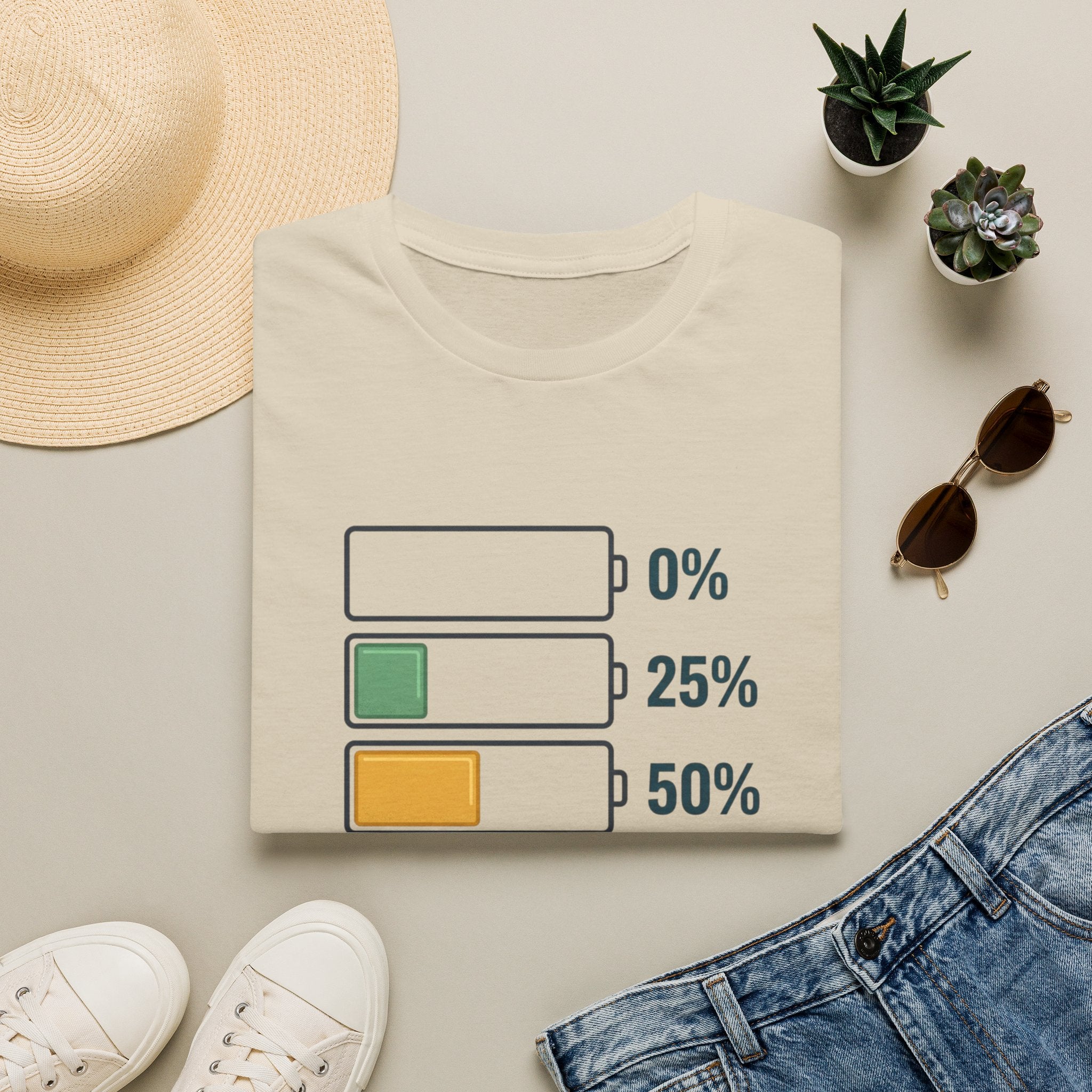 T-Shirt — Tennis Energy Levels Graphic Tee (0%–100% Battery Bars)