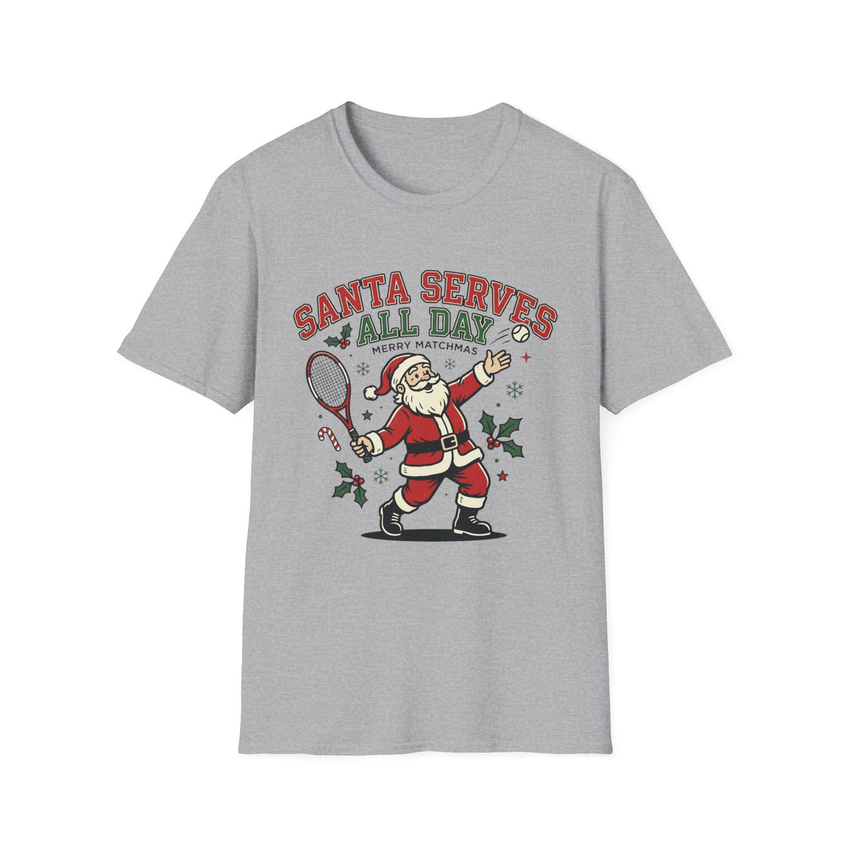 Santa Serves All Day Tennis Christmas T-Shirt