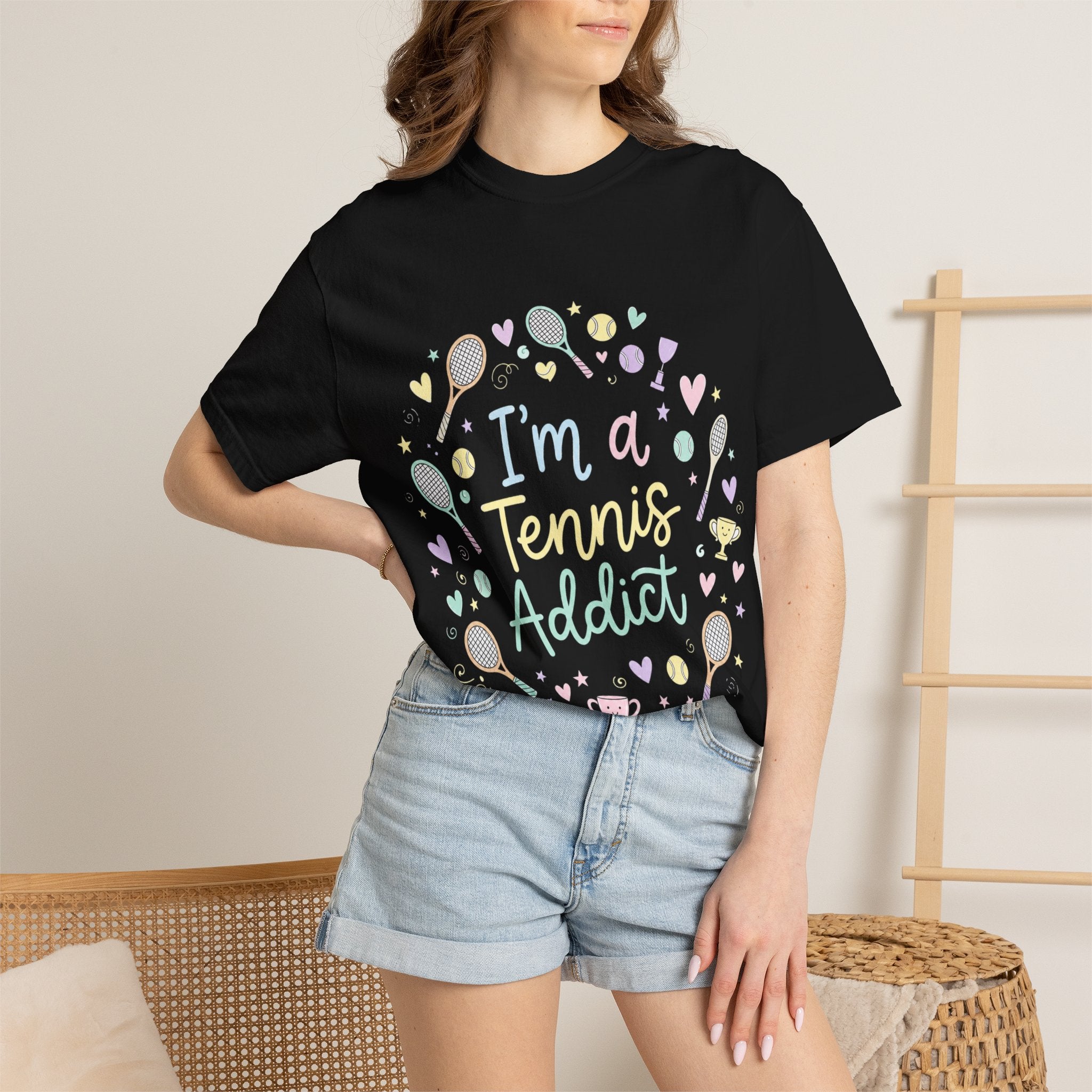 I'm a Tennis Addict T‑Shirt — Cute Pastel Tennis Graphic Tee for Players & Fans