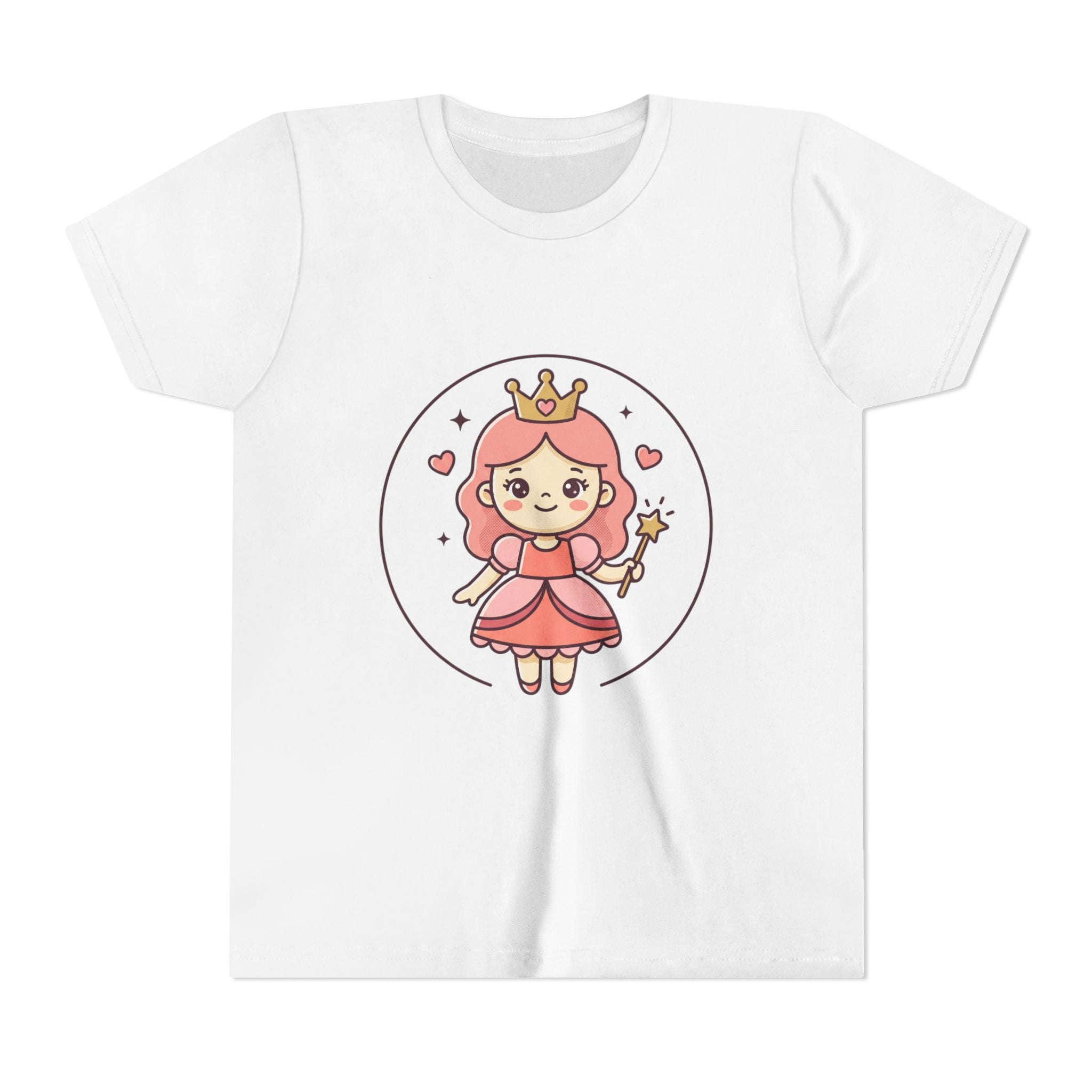 Princess Fairy Kids T-Shirt - Cute Pink Crowned Princess Graphic Youth Tee