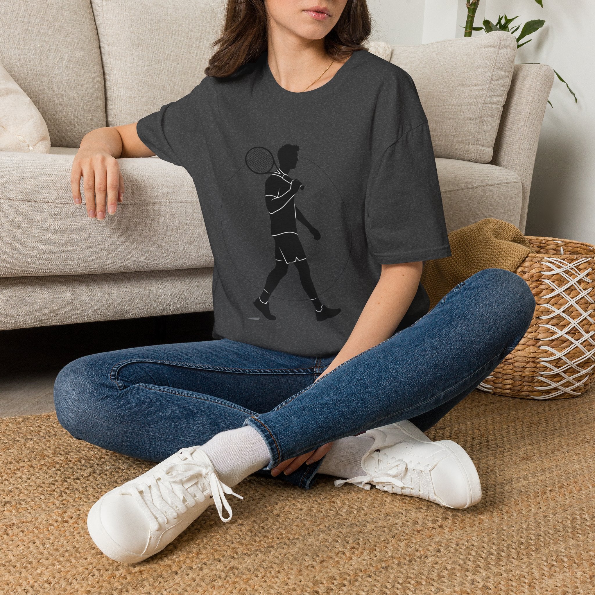Tennis Player Silhouette T‑Shirt — Minimal Athletic Graphic Tee