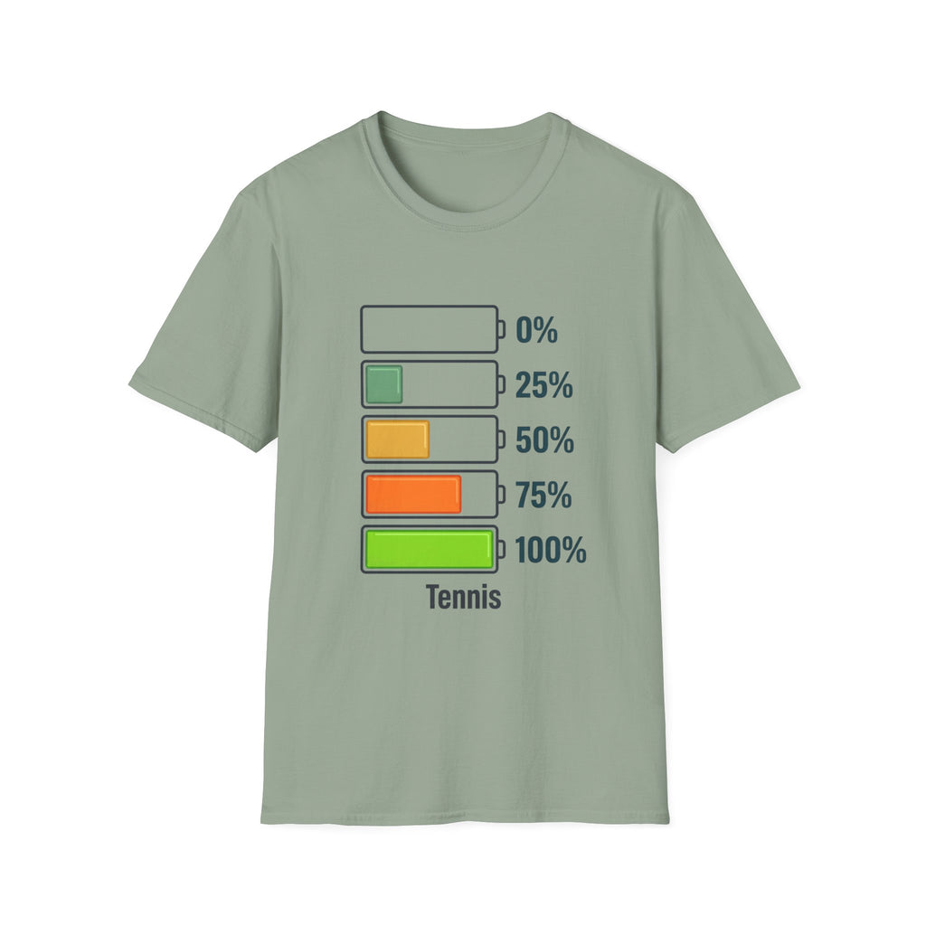 T-Shirt — Tennis Energy Levels Graphic Tee (0%–100% Battery Bars)