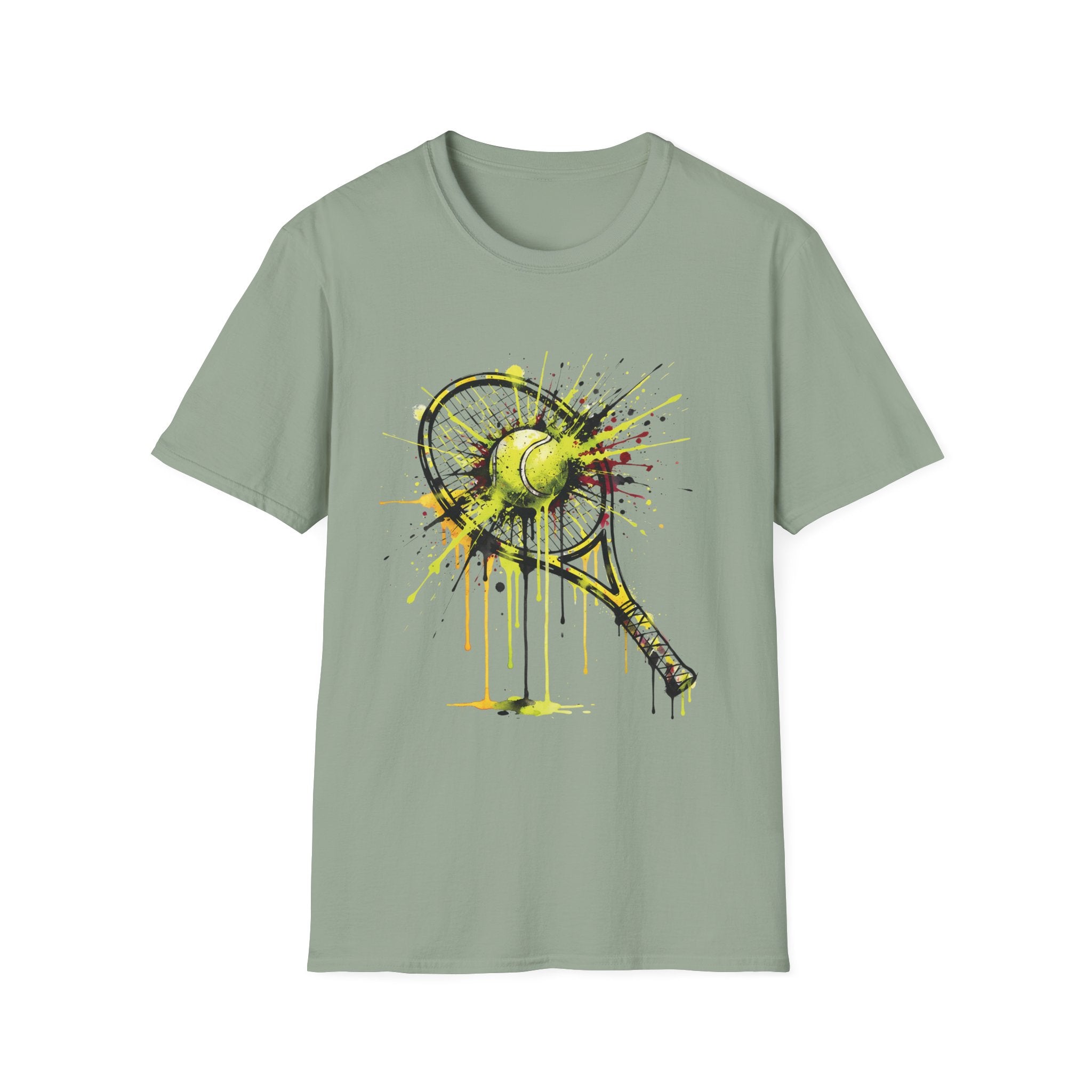 Tennis Racket & Ball Splash T‑Shirt — Watercolor Sports Graphic Tee