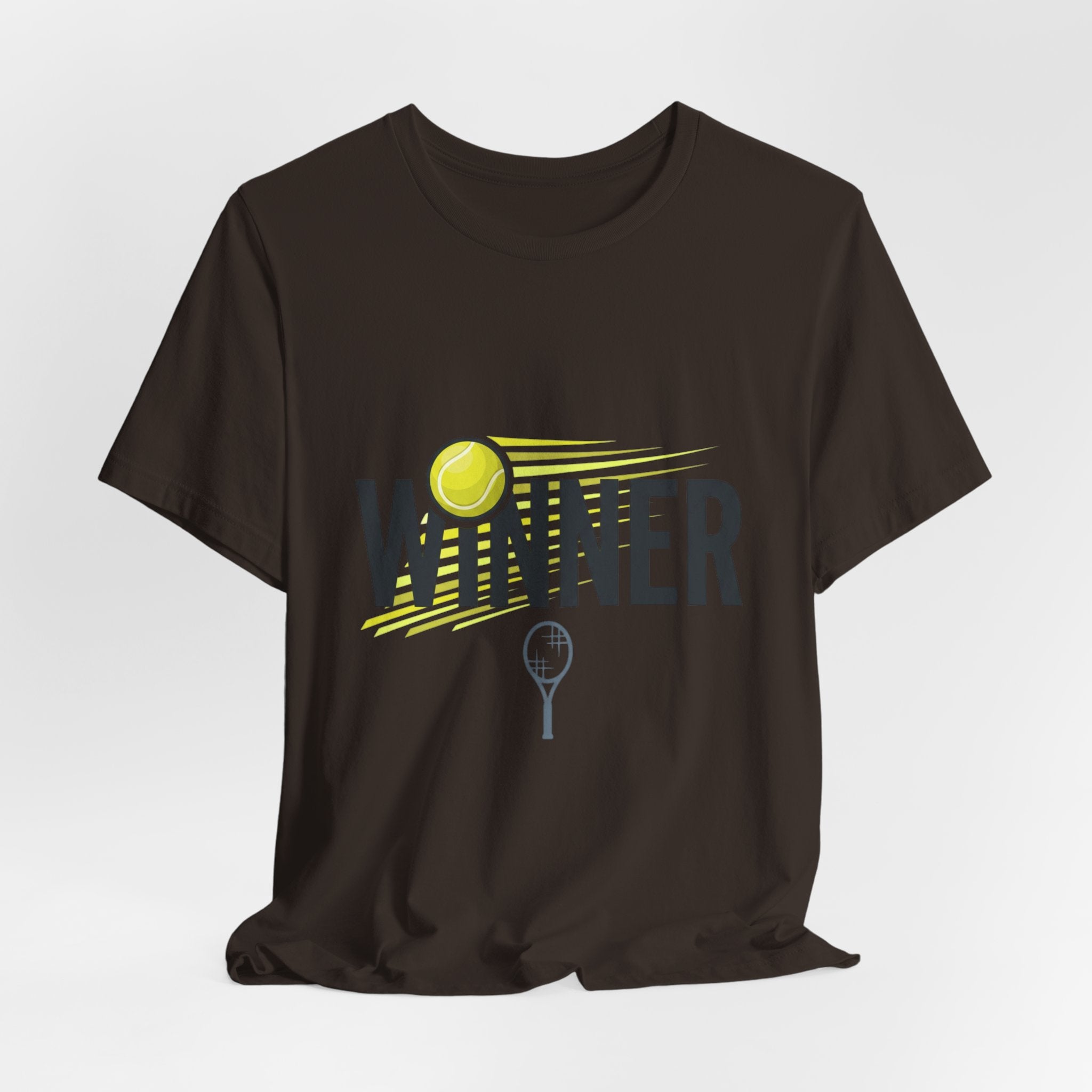 Winner Tennis T‑Shirt — Motivational Tennis Tee with Ball & Racket Graphic