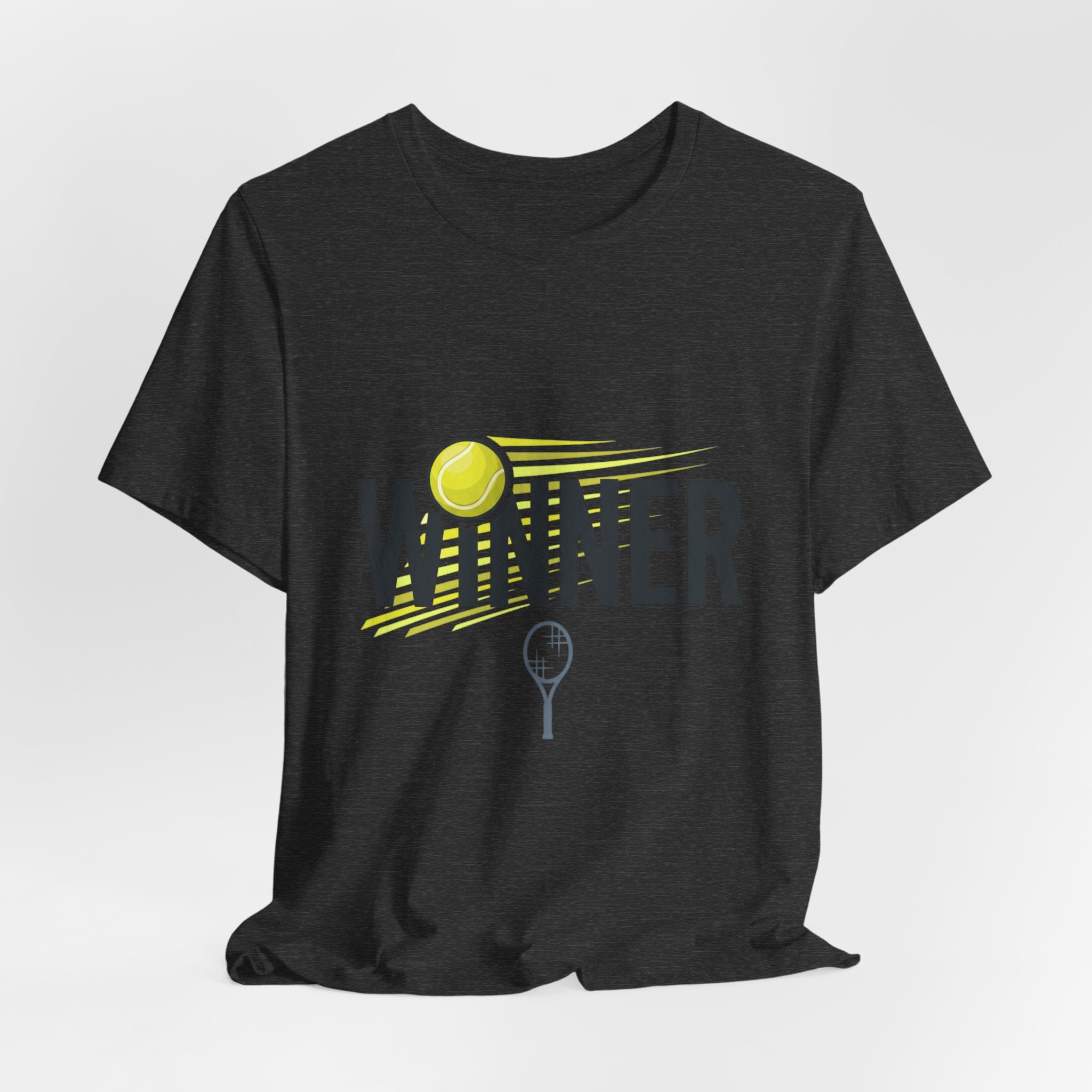 Winner Tennis T‑Shirt — Motivational Tennis Tee with Ball & Racket Graphic