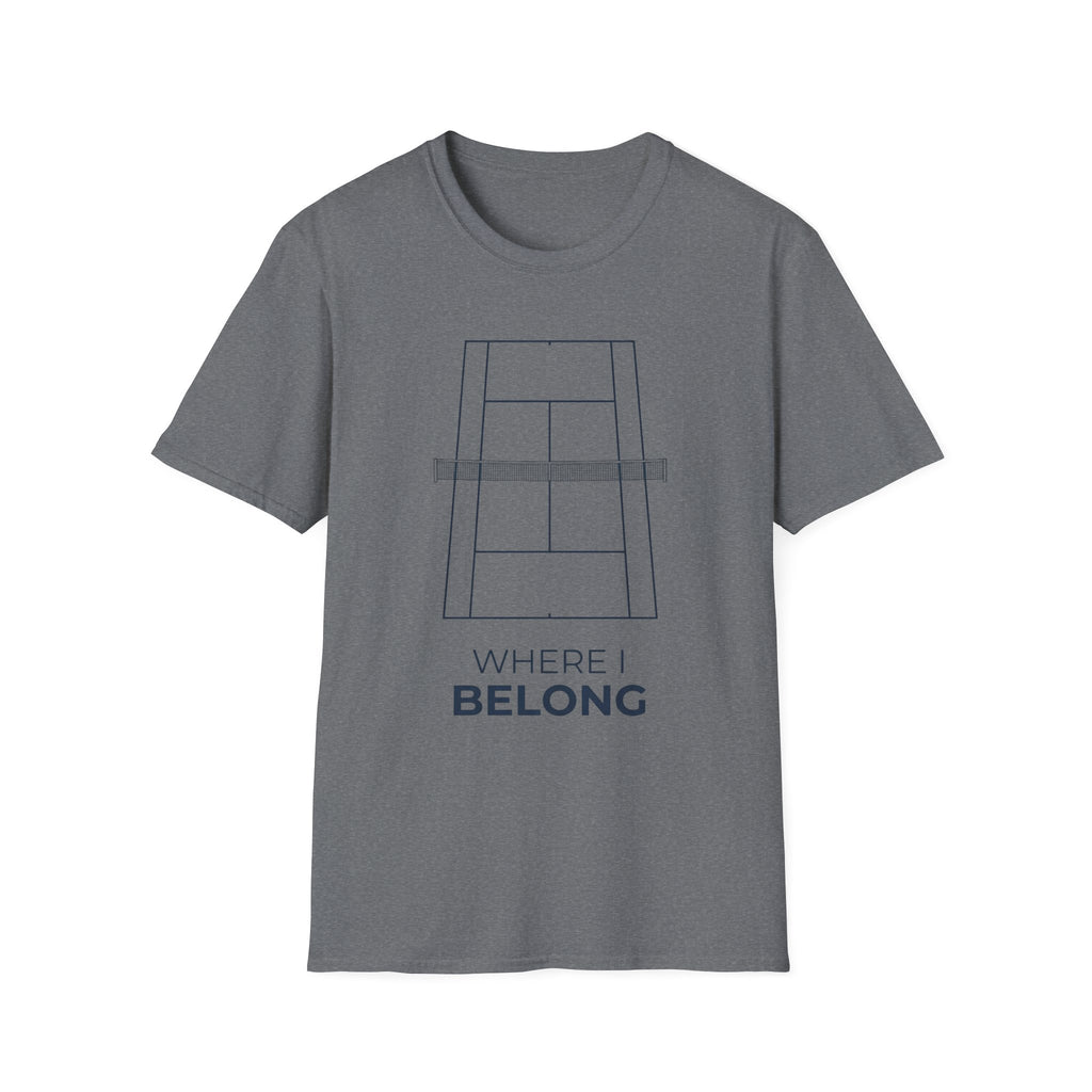 T-Shirt — 'Where I Belong' Minimalist Tennis Court Graphic