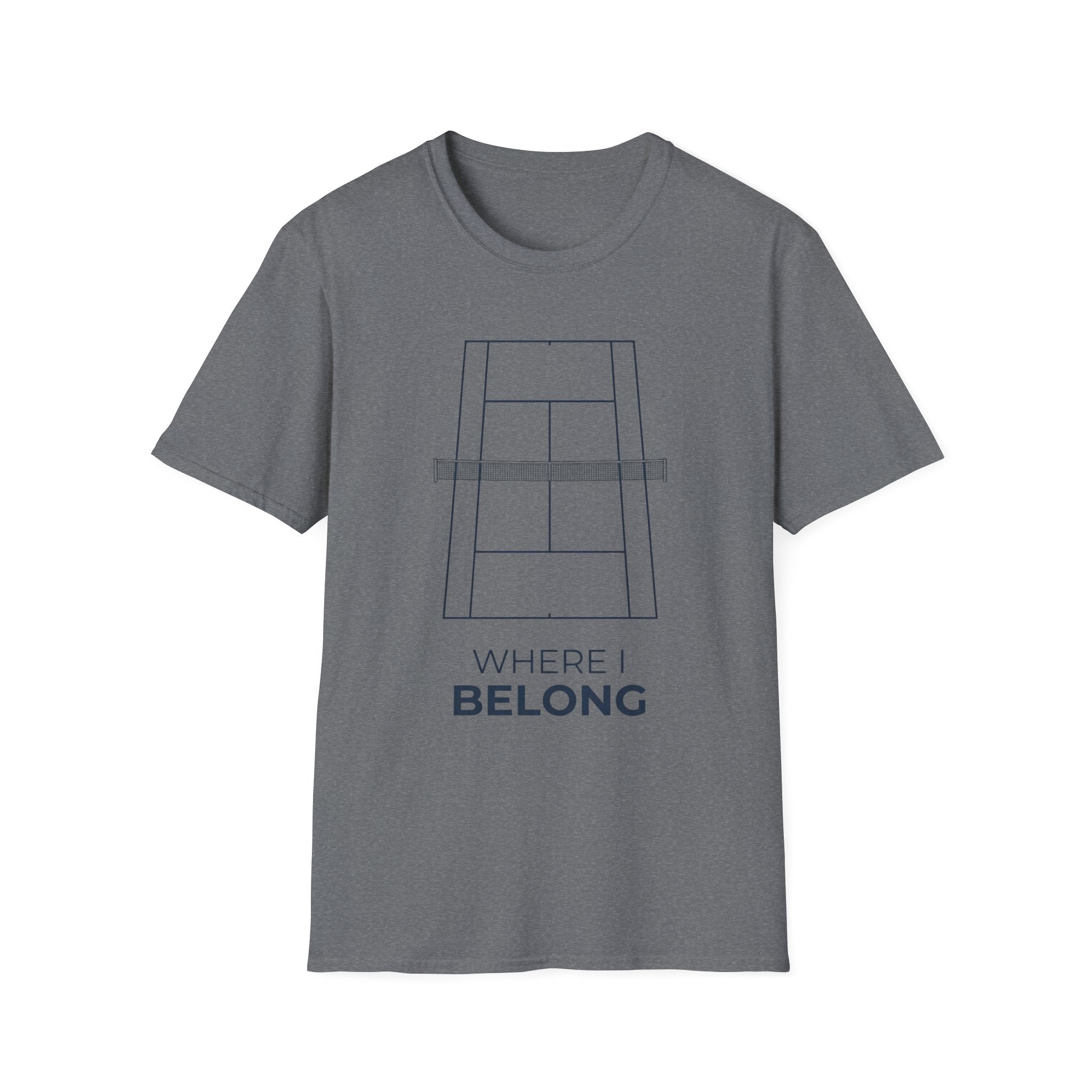 T-Shirt — 'Where I Belong' Minimalist Tennis Court Graphic