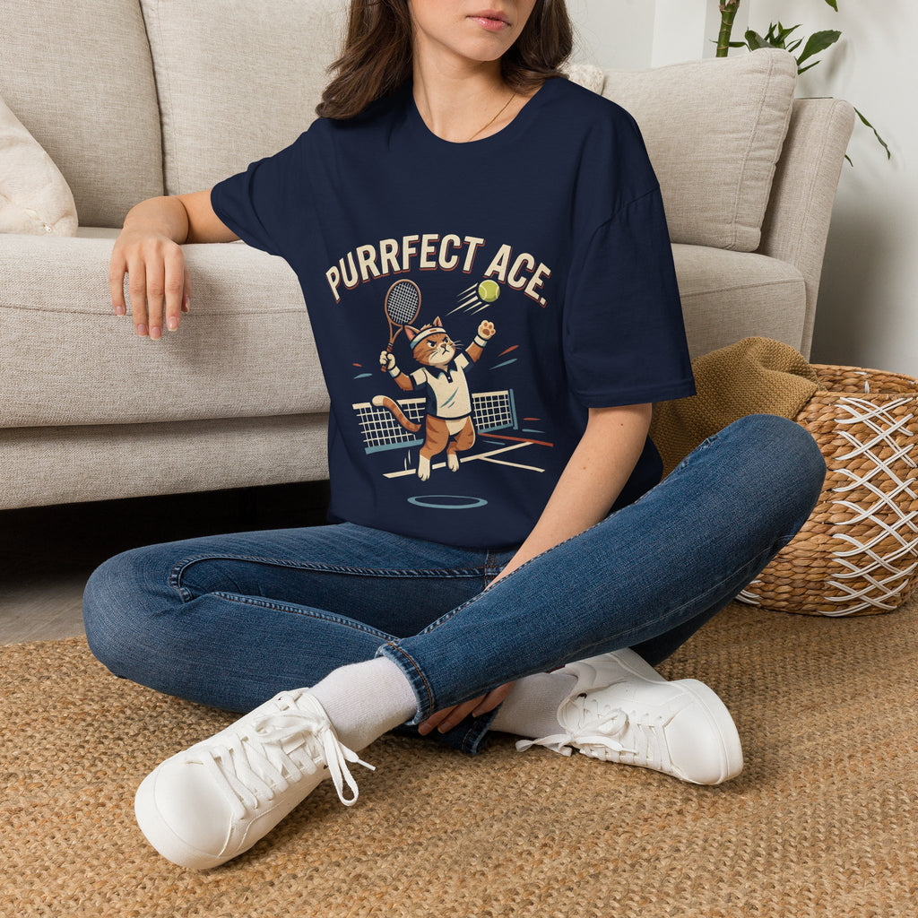 Purrfect Ace Tennis T‑Shirt — Cute Cat Tennis Player Graphic Tee