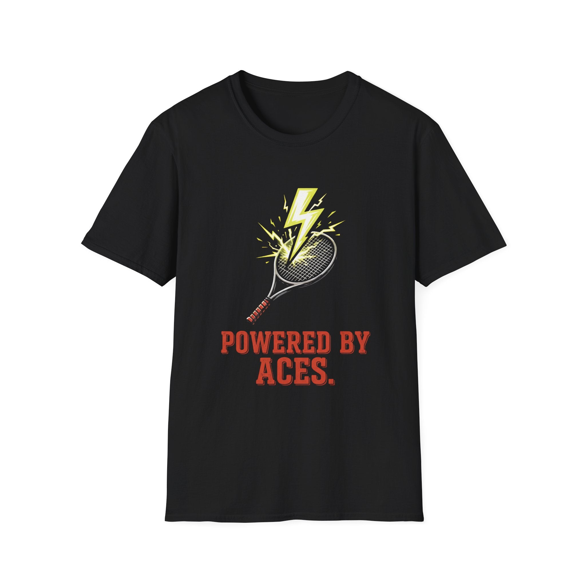 Tennis T-Shirt — "Powered By Aces" Lightning Racket Tee