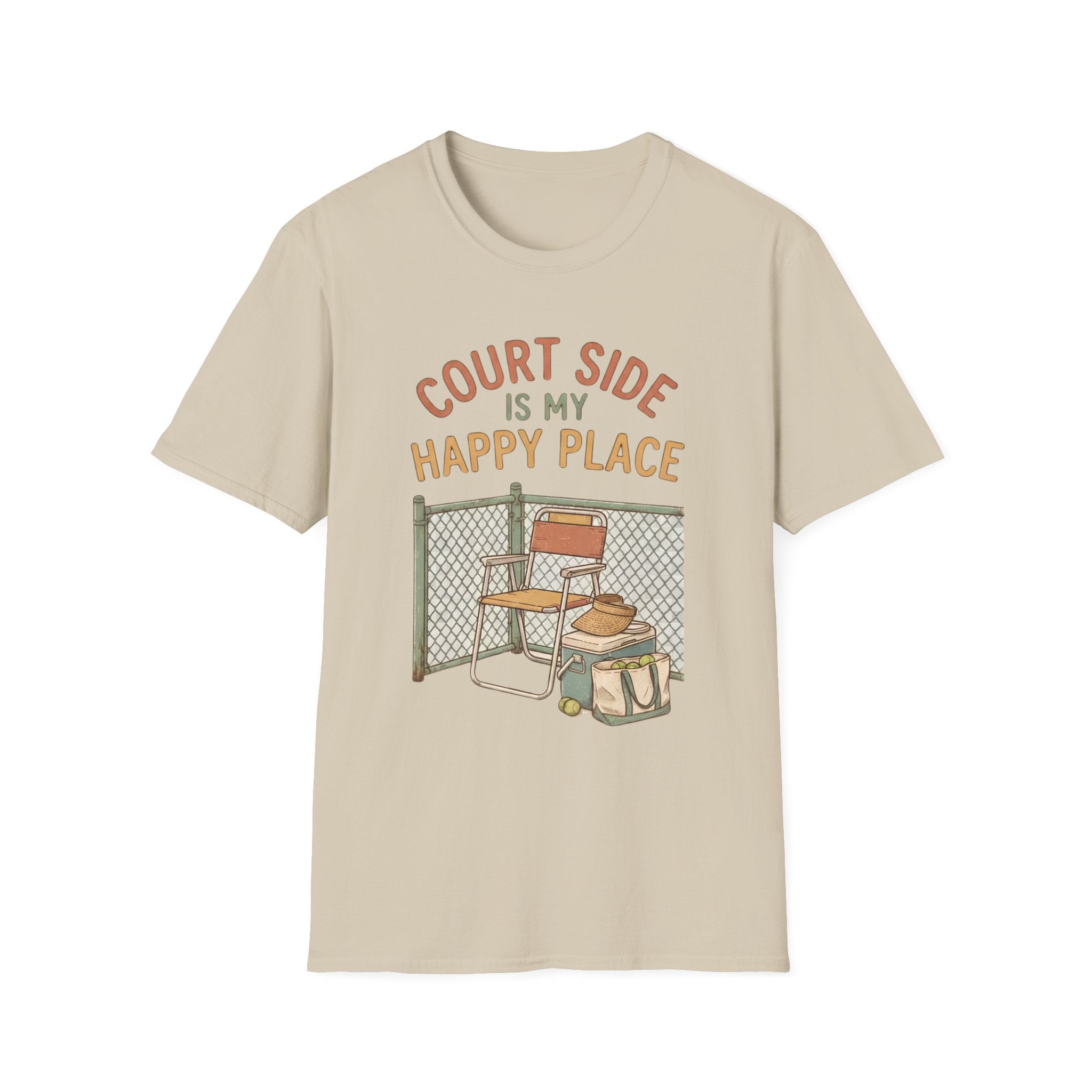 T-Shirt — "Court Side Is My Happy Place" Tennis Crew Tee