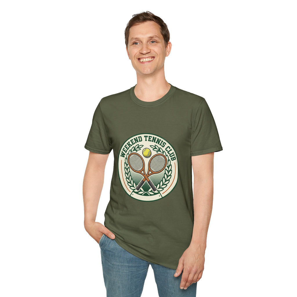 Weekend Tennis Club T-Shirt — Retro Tennis Racket & Ball Graphic