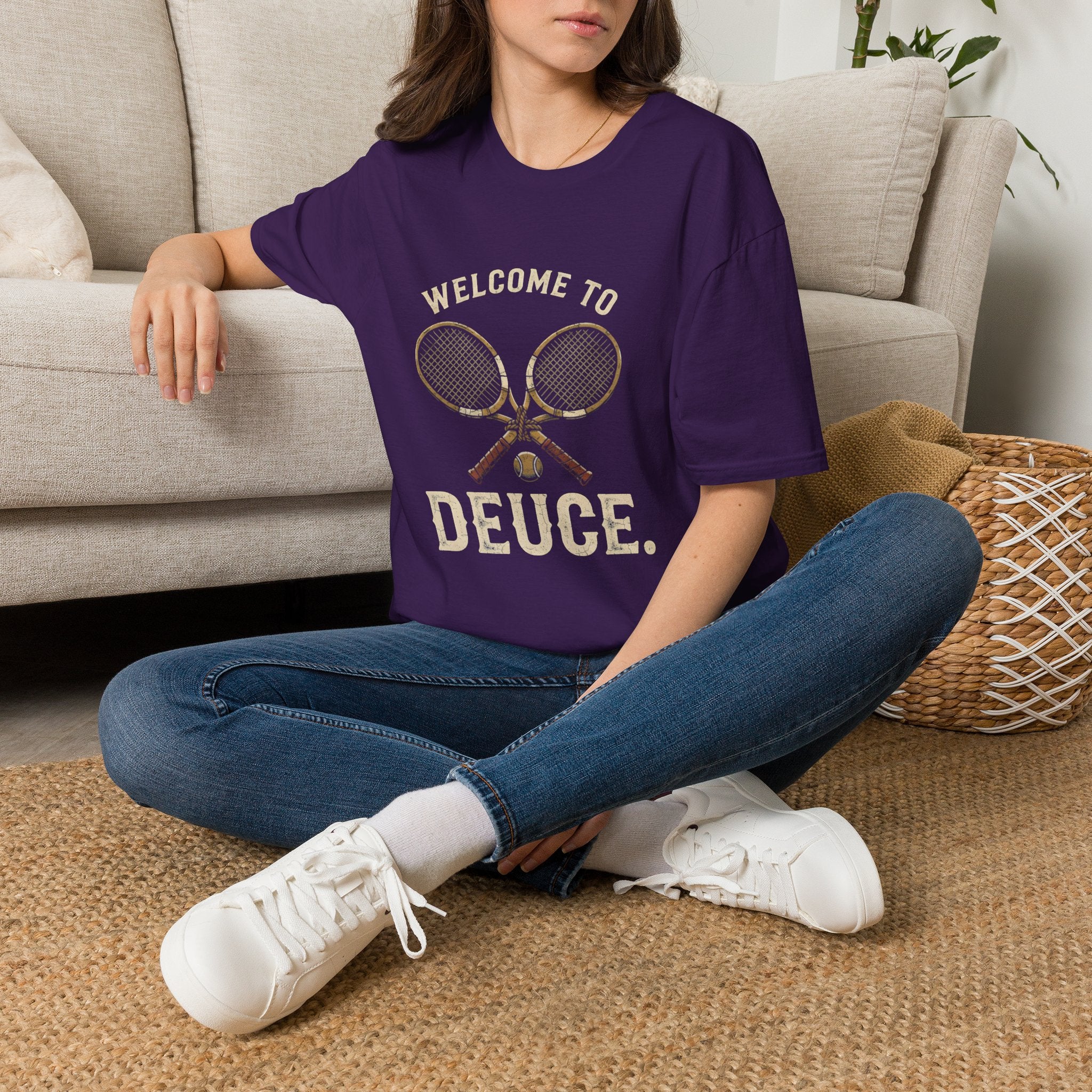 Welcome to Deuce Tennis T-Shirt — Vintage Racket Court Tee